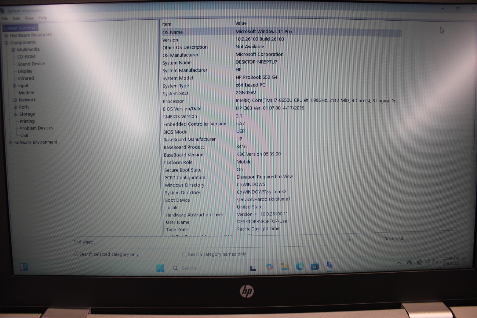 HP Probook 650 G4 I7-8650 256 NVME SSD- 16GB DDR4 Win11Pro-C Description