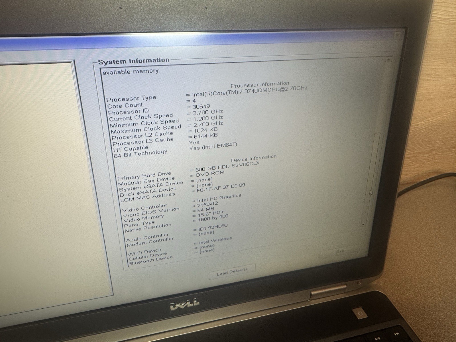 Dell Latitude E6530 15.6″ HD+ 2.70GHz i7-3740 8GB RAM 500 GB HDD No OS
