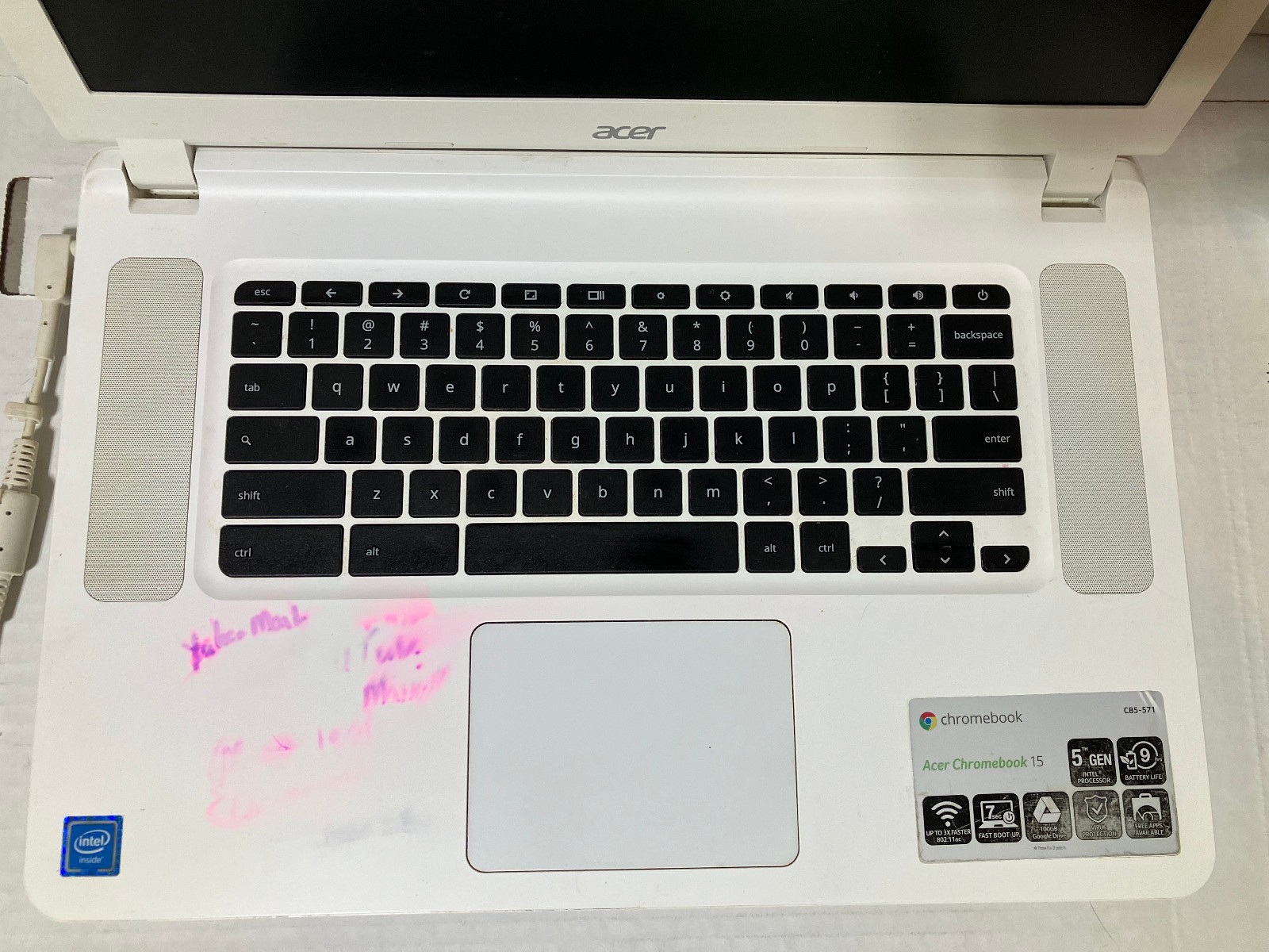 Acer Chromebook 15, 15.6″ Intel Celeron 3215U, CB5-571-C5XU with cord