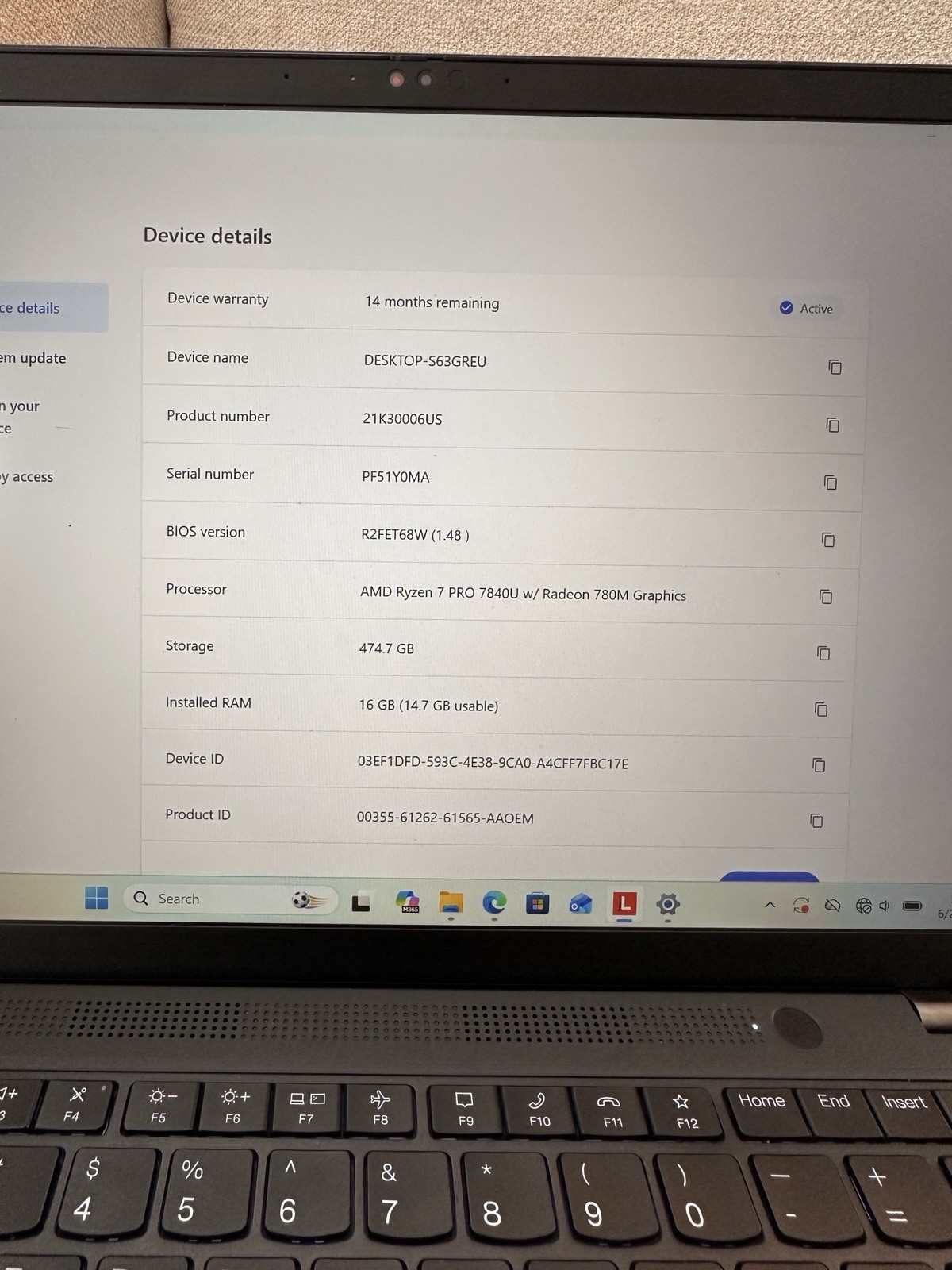 Lenovo ThinkPad T14 Gen 4 Ryzen 7 Pro 7840U 16GB/512GB Win 11 Pro
