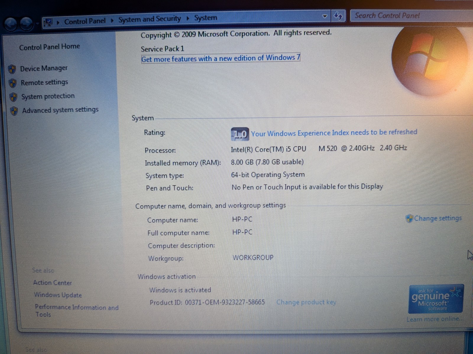 HP EliteBook 8440p 14 Laptop Intel i5 8GB RAM 320GB Windows 7 Charger No Battery