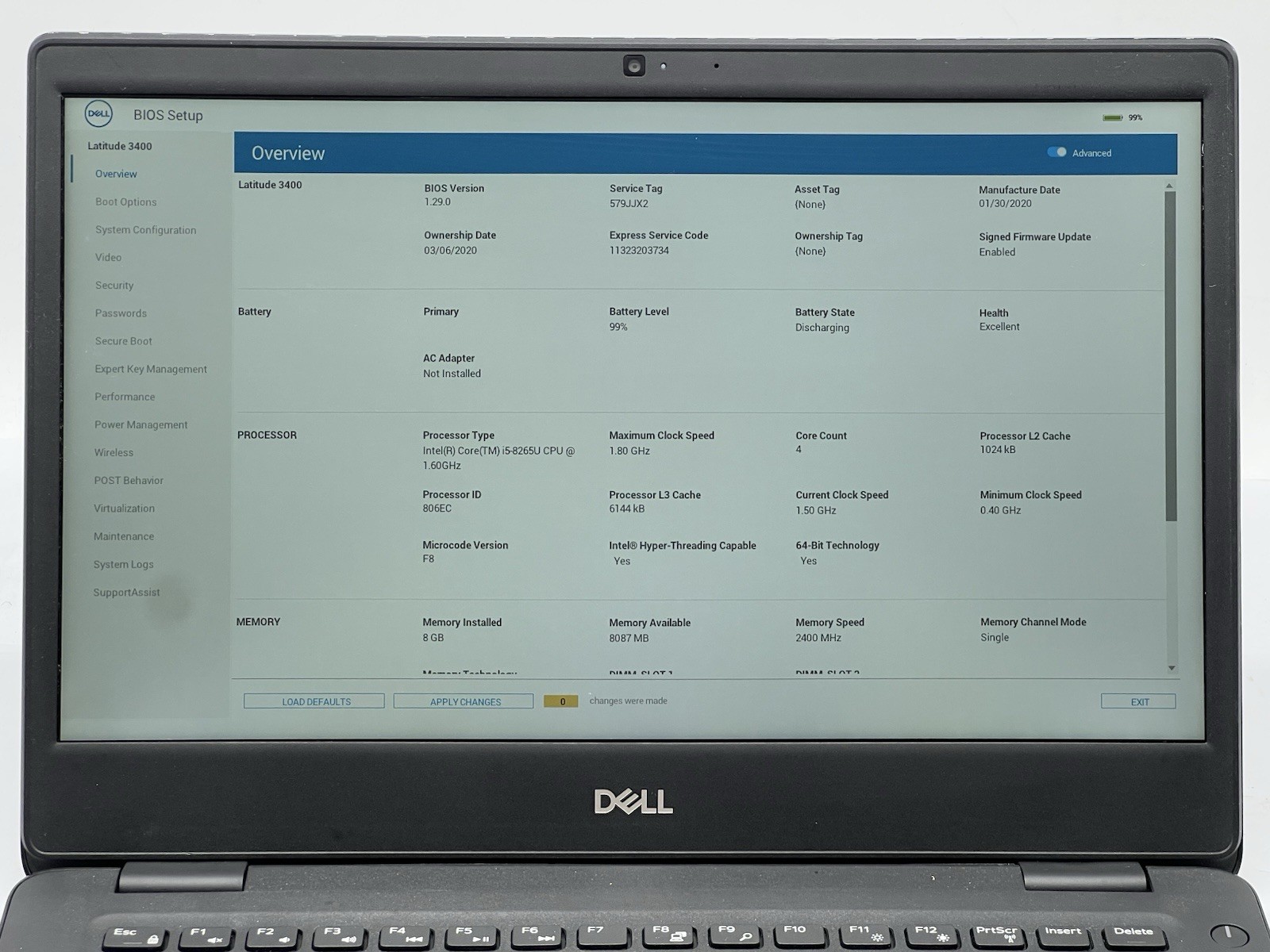 Dell Latitude 3400, i5-8265U CPU, @ 1.60GHz, 8GB RAM-No HDD/OS/Charger