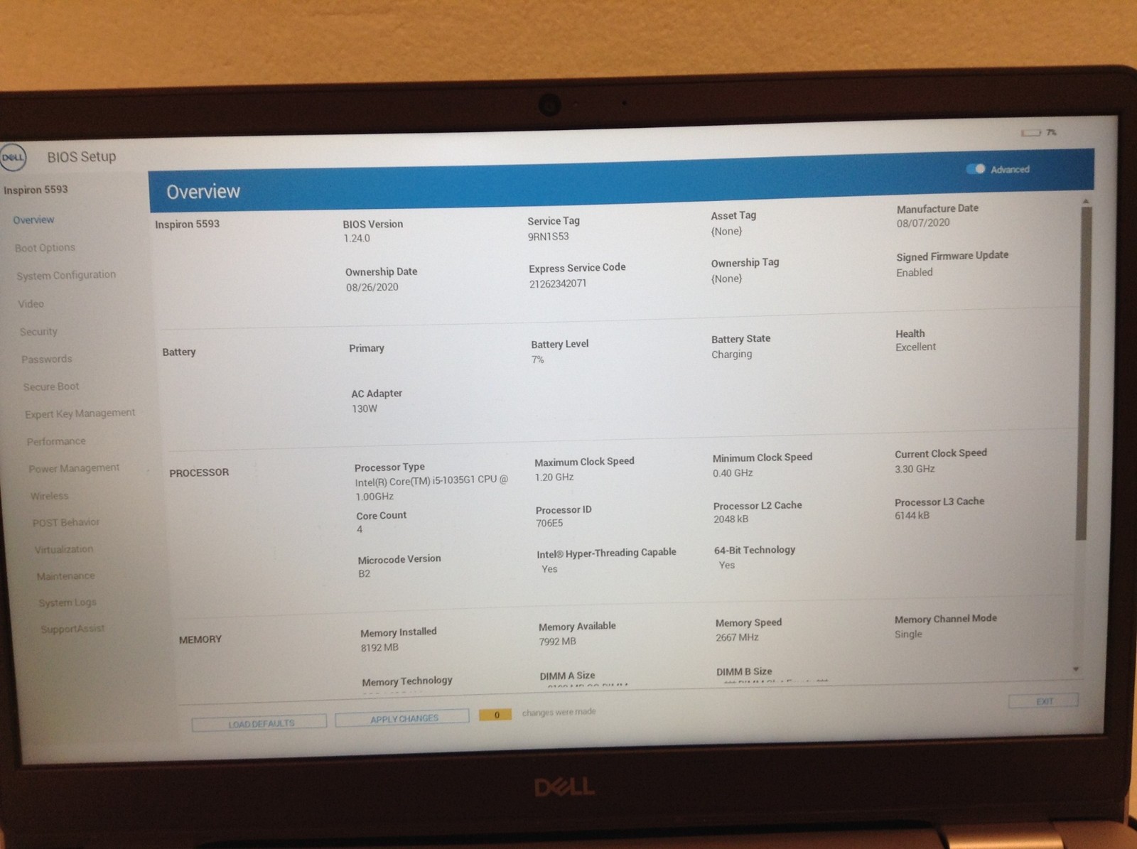 Dell Inspiron 5593 15.6″ FHD Laptop i5-1035G1 w/8GB, 512GB SSD, Backlit, WORKING