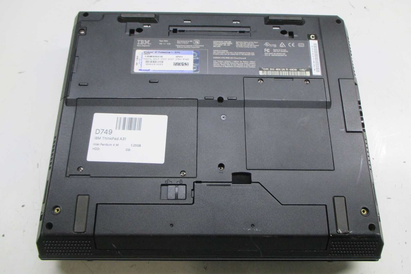 IBM ThinkPad A31 Intel Pentium 4 M 1.25GB NO HDD – BIOS Locked