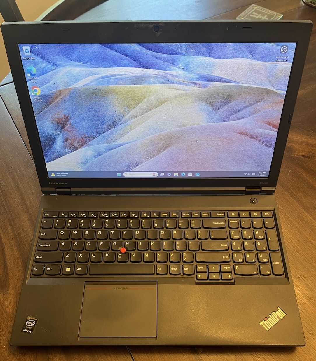 Lenovo Thinkpad T540p Laptop i5-42100. 2.6GHz 12GB 256GB SSD. Working. Win 11