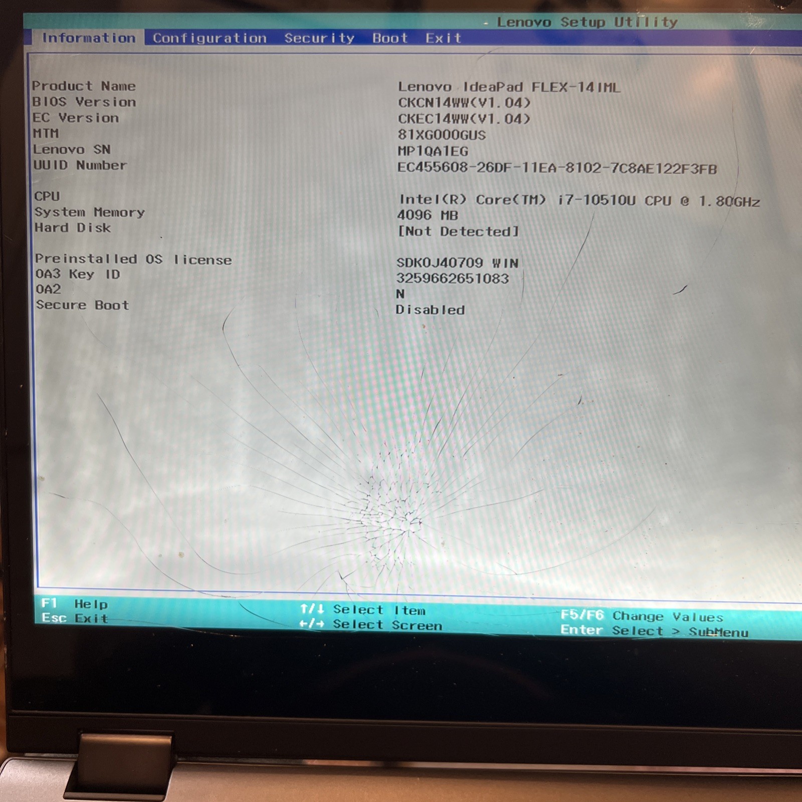 LENOVO IDEAPAD FLEX-14IML 14” I7-10510U 4GB RAM Parts Or Repair