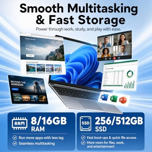 2026 Laptops Computer,15.6″ Windows 11 Pro Laptop 15.6 Inches Silver 256 GB