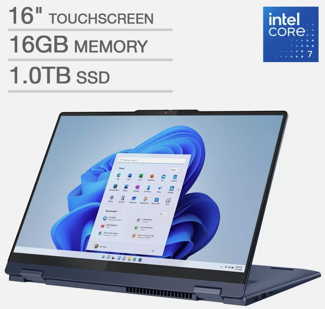 Lenovo IdeaPad 5i 2in1 16″ 1920×1200 Touch Core 7 150U 16GB 1TB SSD W11H U