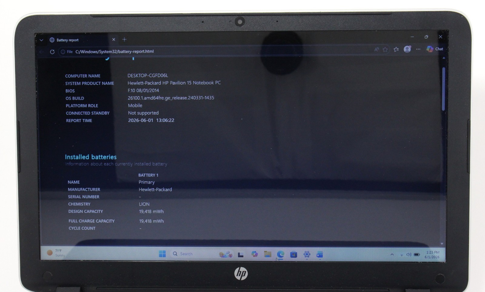 HP Pavilon 15 15.6″ 2GHz i7-4510U 750GB HDD 6GB RAM Windows 11 Pro ; 6181886