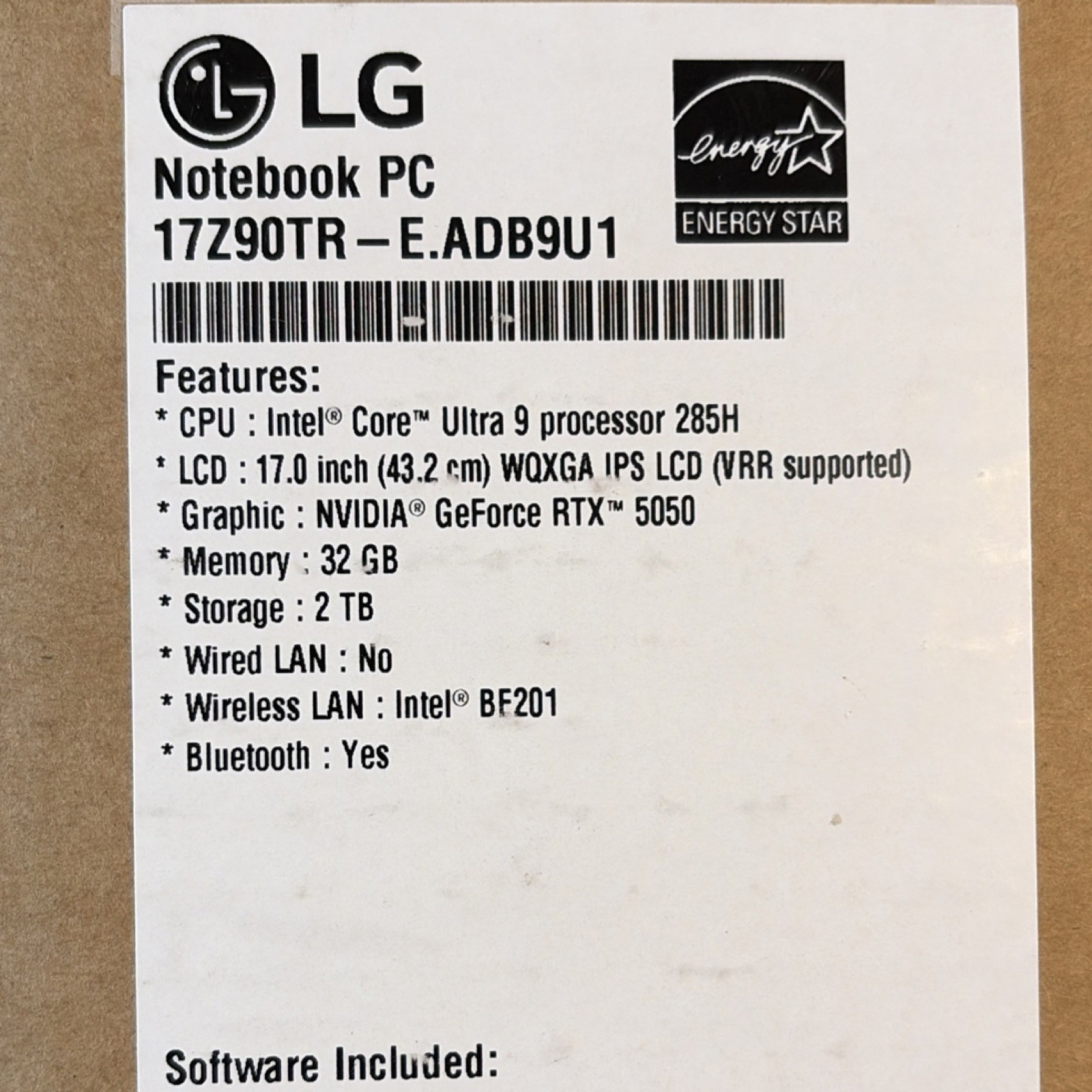 LG gram 17Z90TR-E.ADB9U1 17″ Ultra 9 32GB 2TB RTX 5050 Notebook