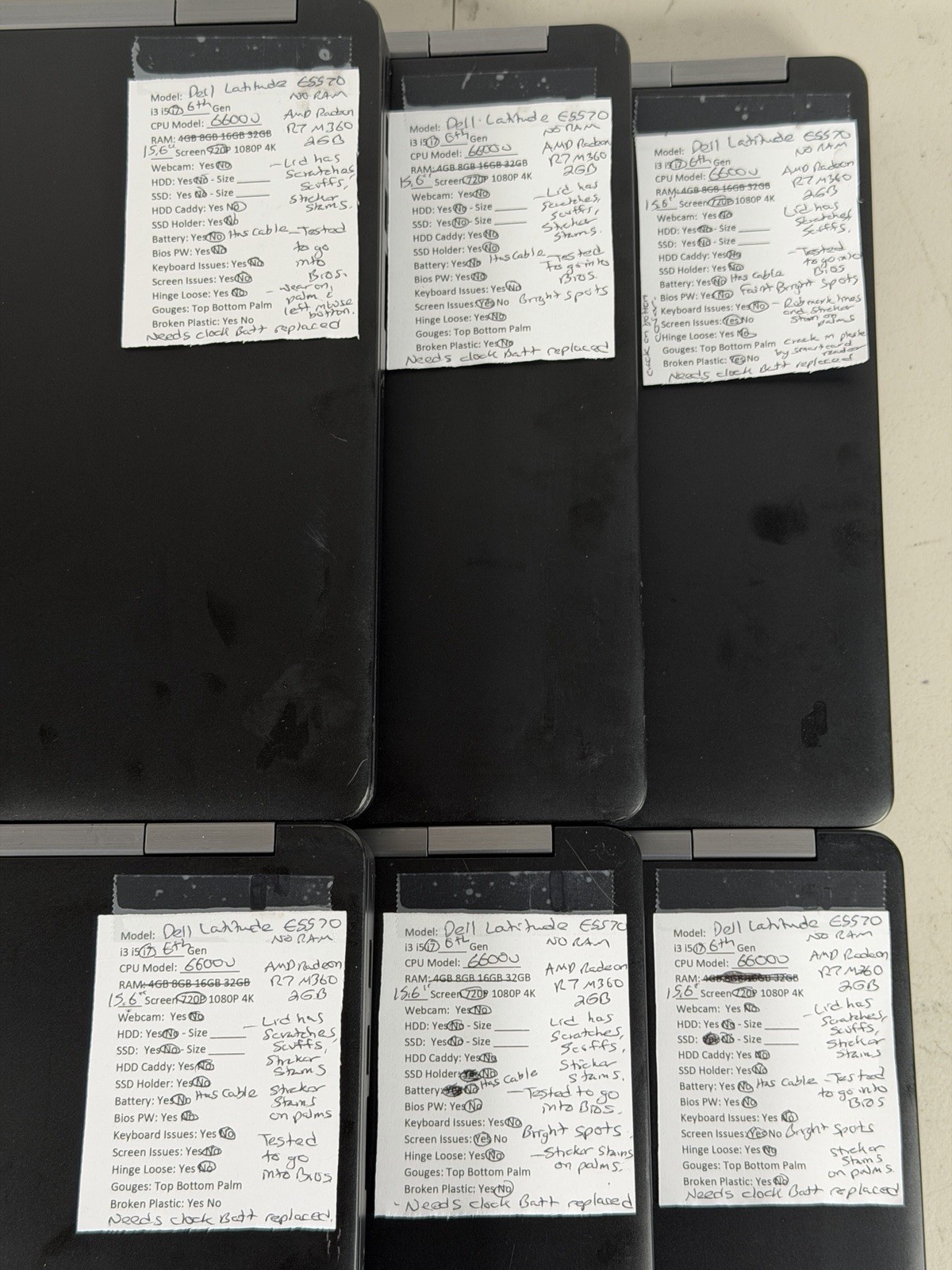 Lot of 6 Dell Latitude E5570 i7-6600U Radeon R7 M360 No RAM/SSD/OS/Charger *READ