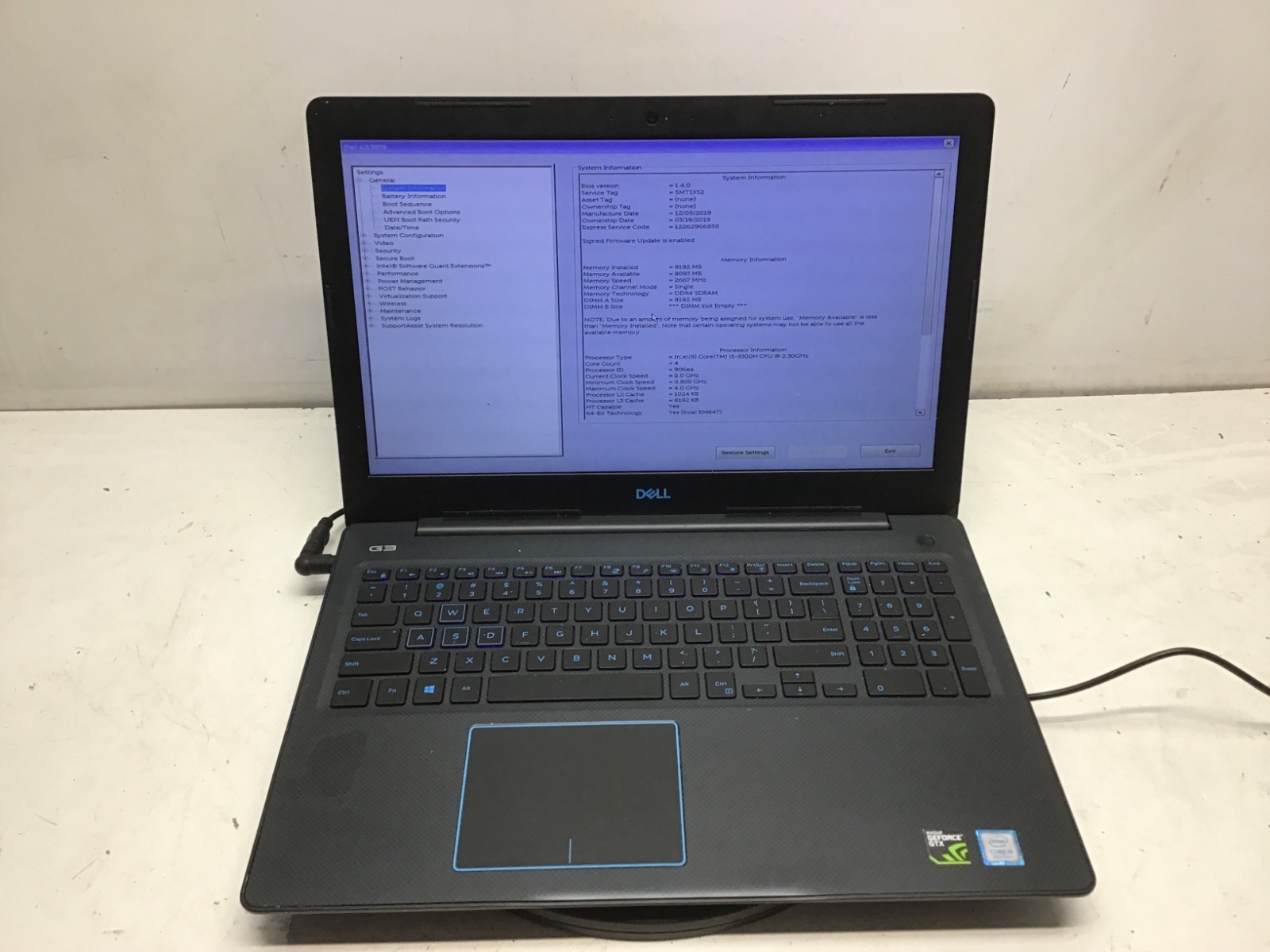 Dell G3 3579 Intel Core i5-8300H 2.3GHz 8GB NO HDD Nvidia GeForce GTX 1050