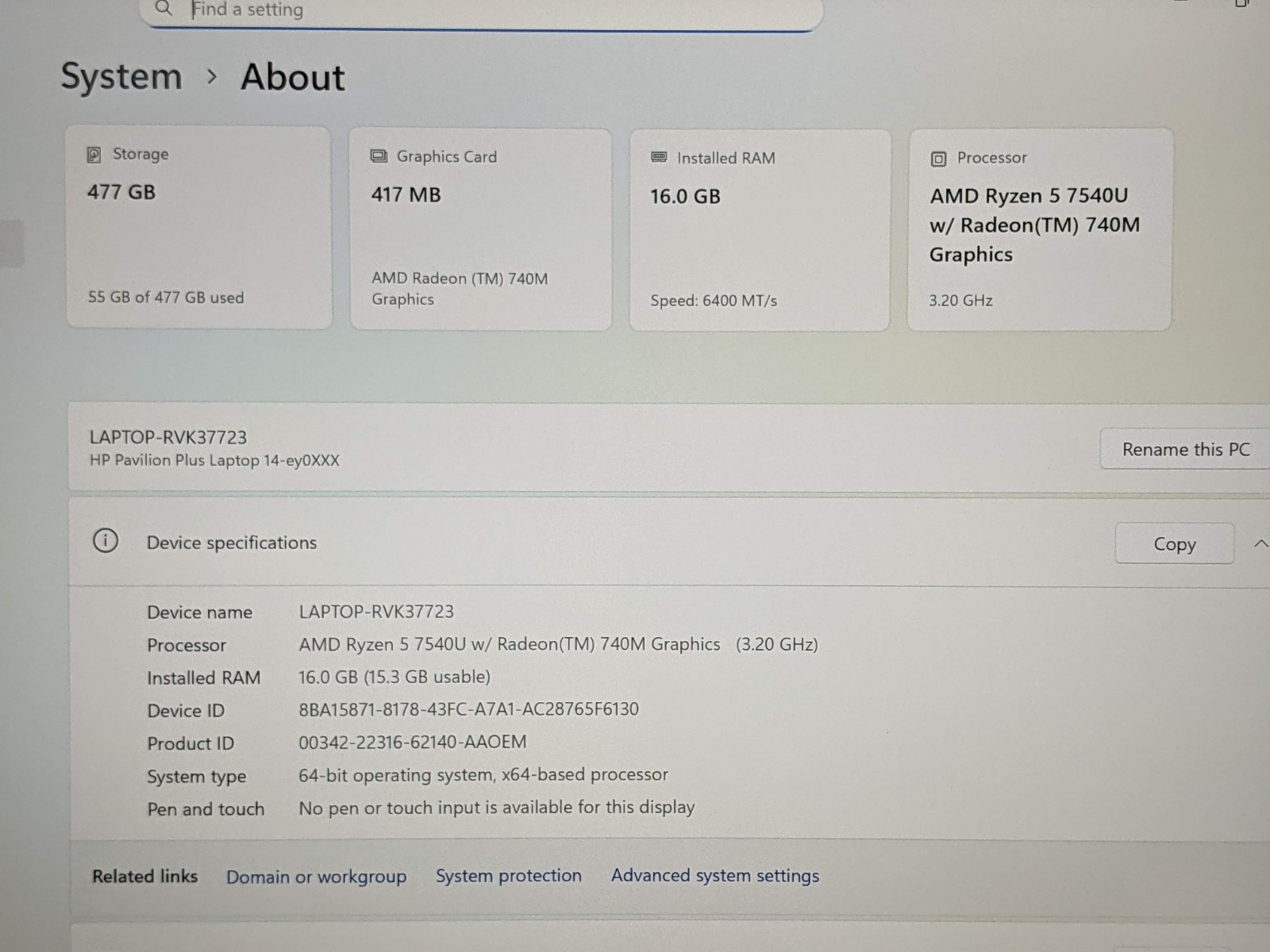HP Pavilion Plus 14-ey0023dx 14″ WQXGA Ryzen 5 7540U 3.2GHz 16GB 512GB SSD +PA