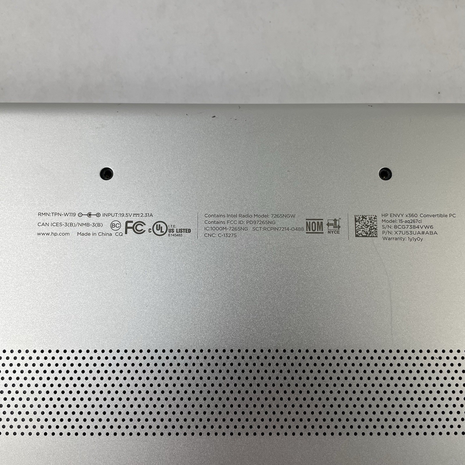 HP Envy x360 15-aq267cl 15.6″ i7-8550U 1.80 GHz 8 GB RAM No SSD/OS/AC