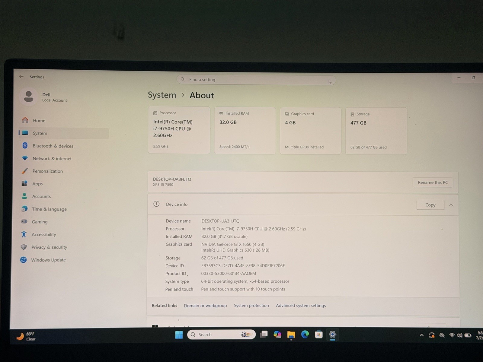 Touchscreen Dell XPS 15 7590 | i7-9750H 32GB Ram 512GB SSD| GTX 1650 4K UHD