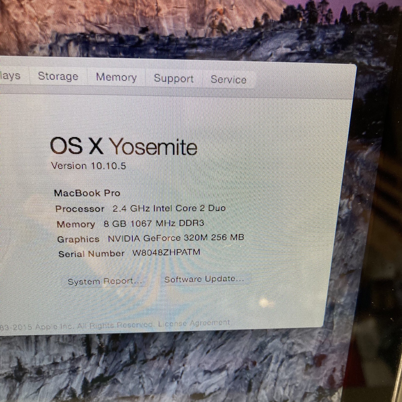 Apple MacBook Pro 13″ Core 2 Duo T8600 2.4GHz 8GB RAM 250GB HDD MacOS Yosemite
