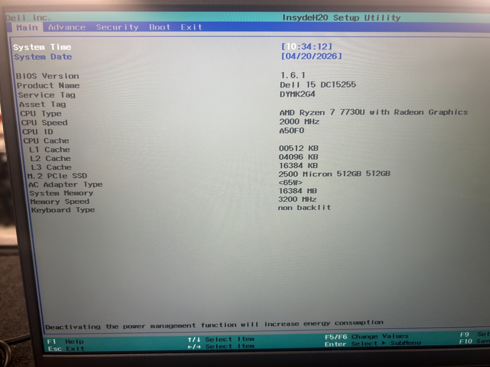 DELL 15 DC15255 G8MK9, AMD Ryzen 7 7730U, 2.00 GHz, 16 GB RAM 512 GB NVMe