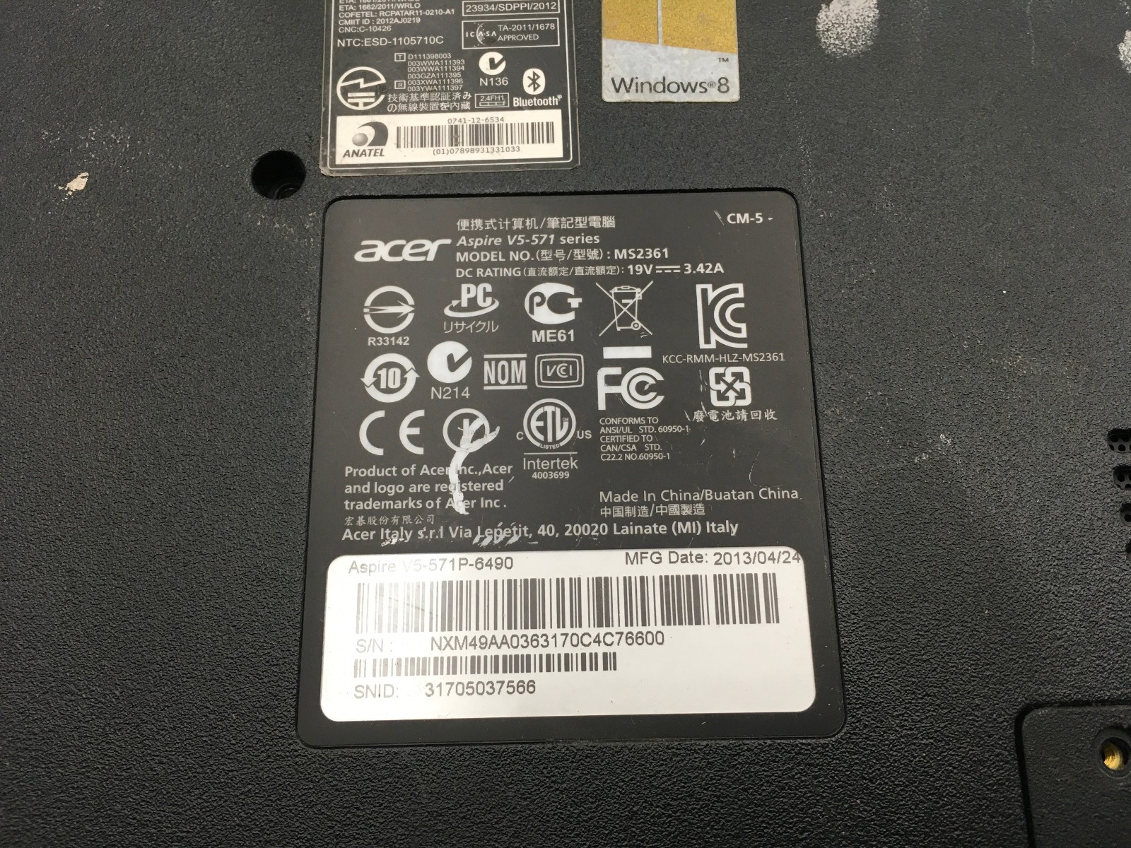 ACER ASPRE V5 571 – FOR PARTS/BAD LCD – INTEL i3-2377M – 2GB RAM – READ DESC -BB