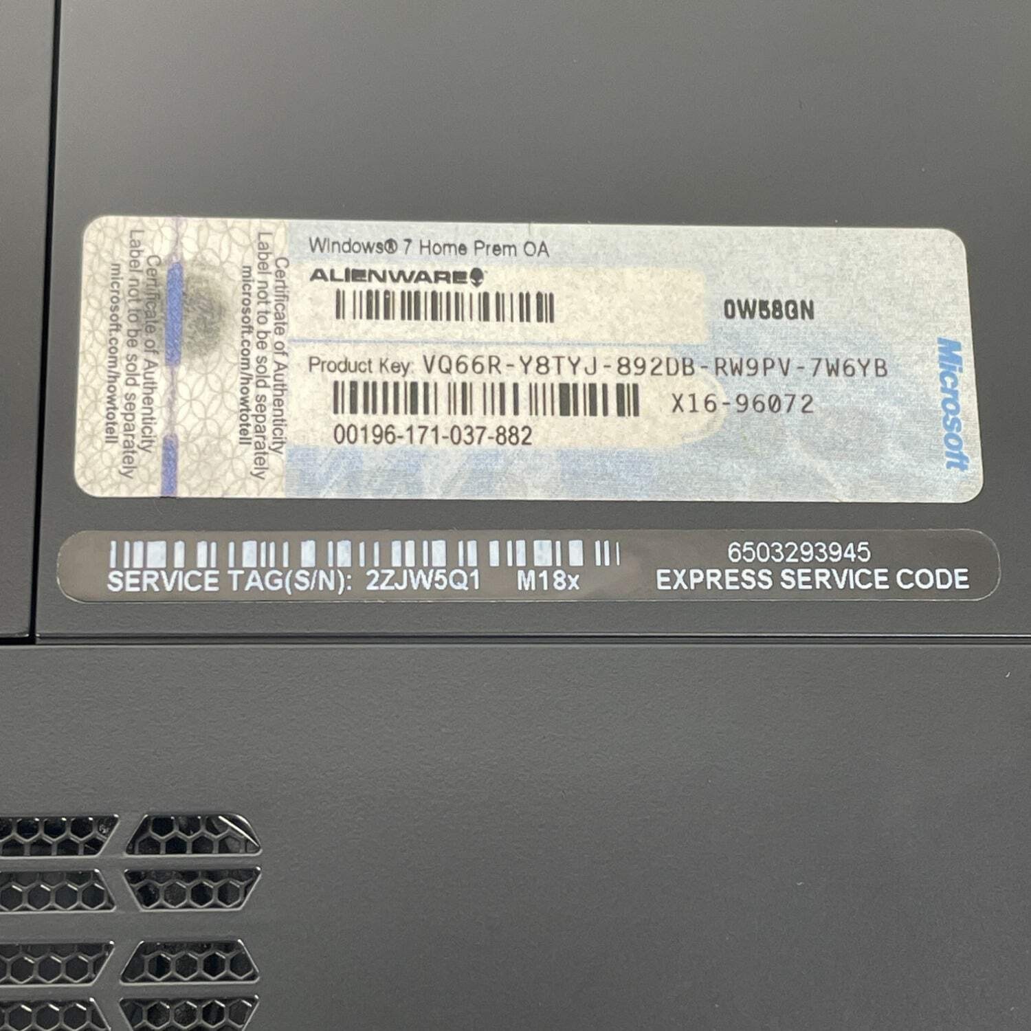 Alienware M18 18.4 i7-2820QM 2.3GHz 8GB RAM 500GB SSD