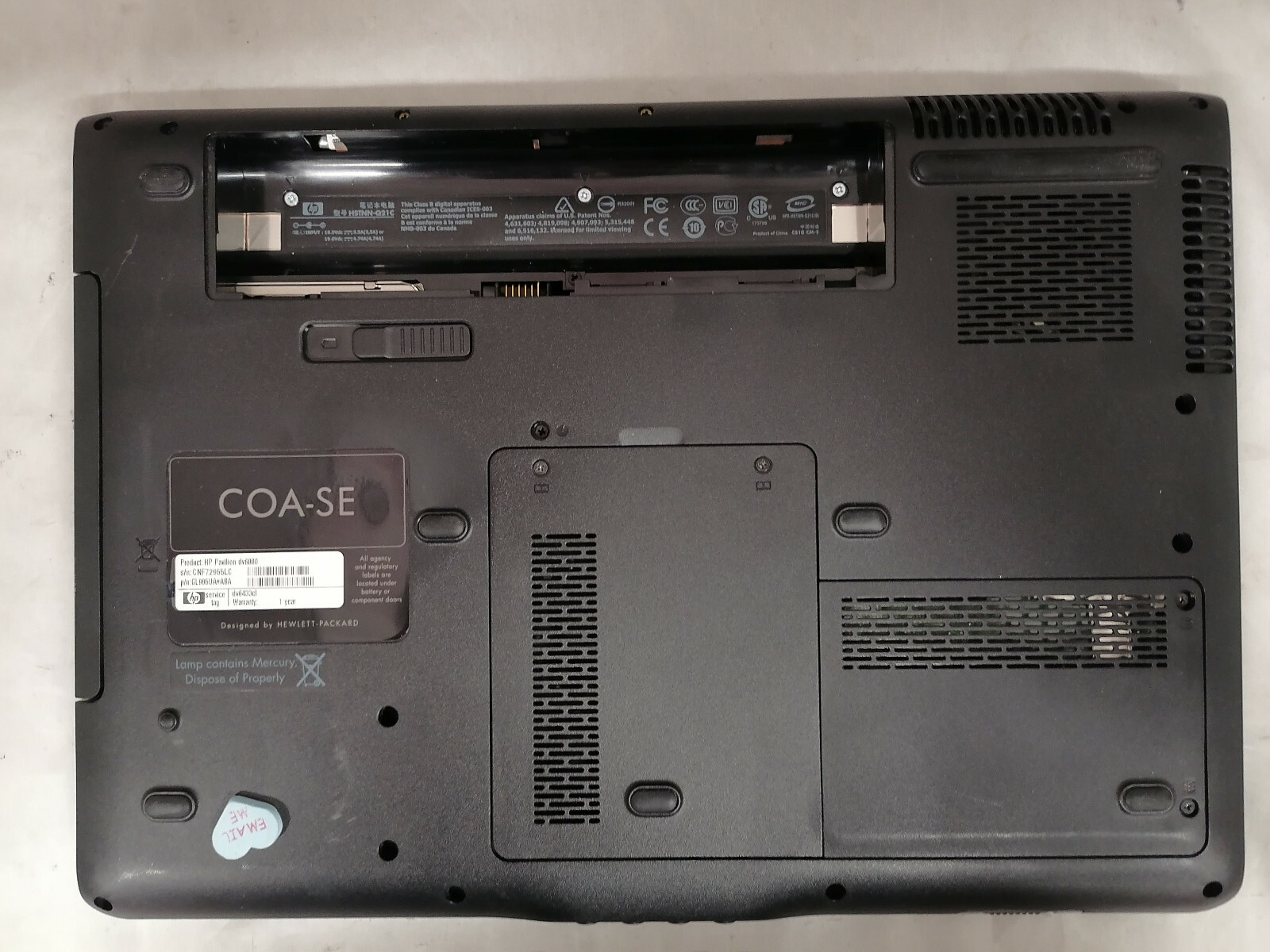 HP Pavilion dv6433cl T5400 2GB Posts to BIOS No Battery No Charger No HDD
