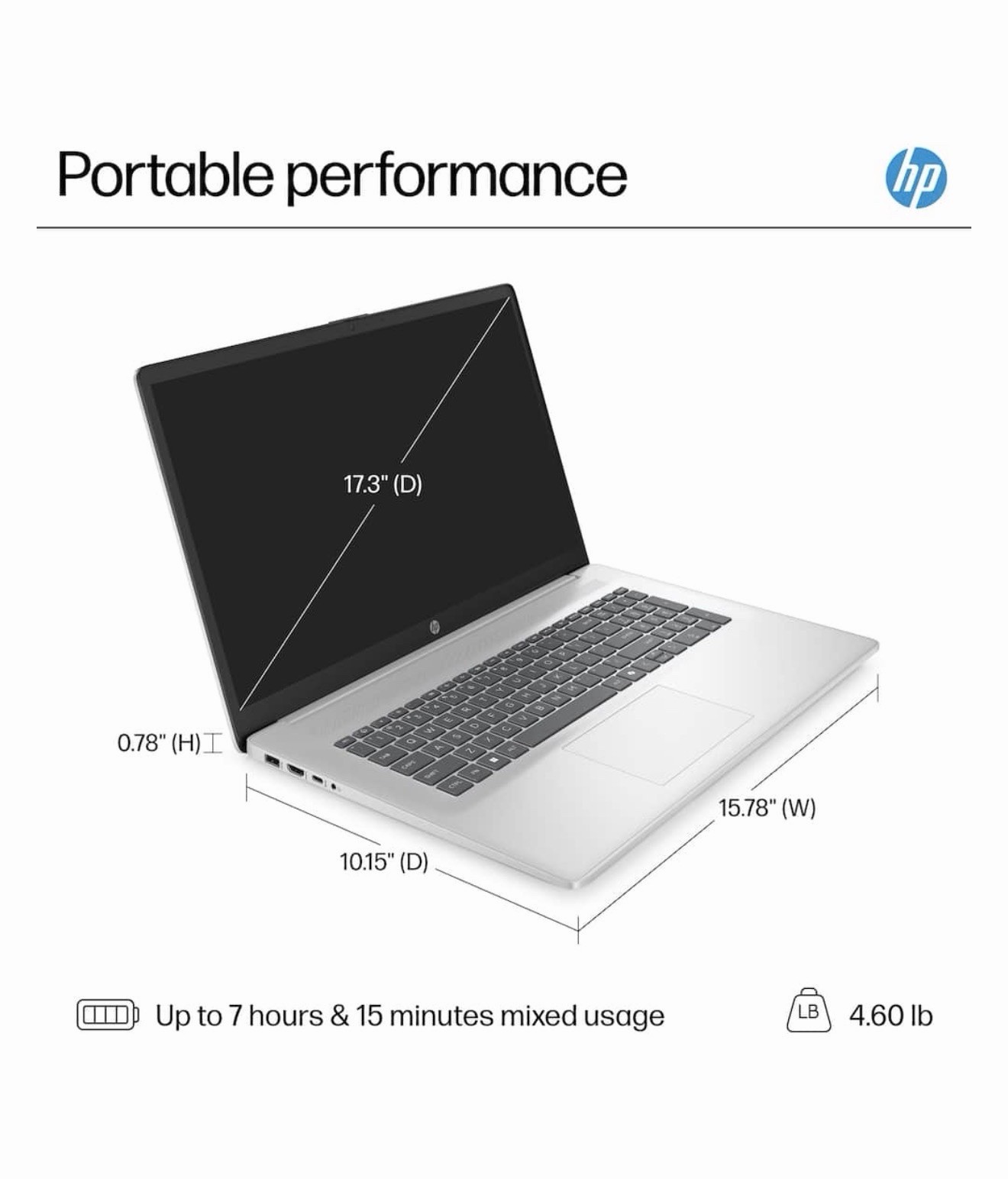 New HP 17.3 “ HD+ Laptop – Intel Core i3 N305 – 8 GB Memory – 256 SSD – Silver