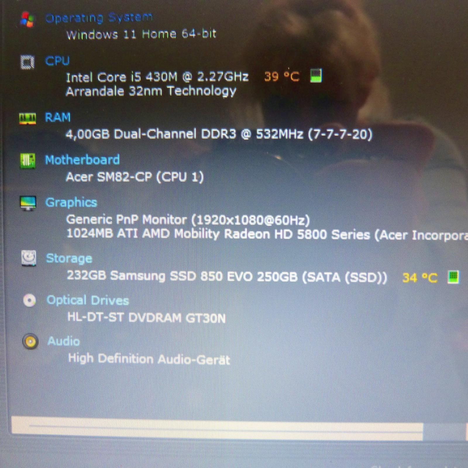 Acer 8942 Cinema Monster 18″ FULLHD GEMSTONE l SSD Windows 11 l TURBO i5 HDMI.