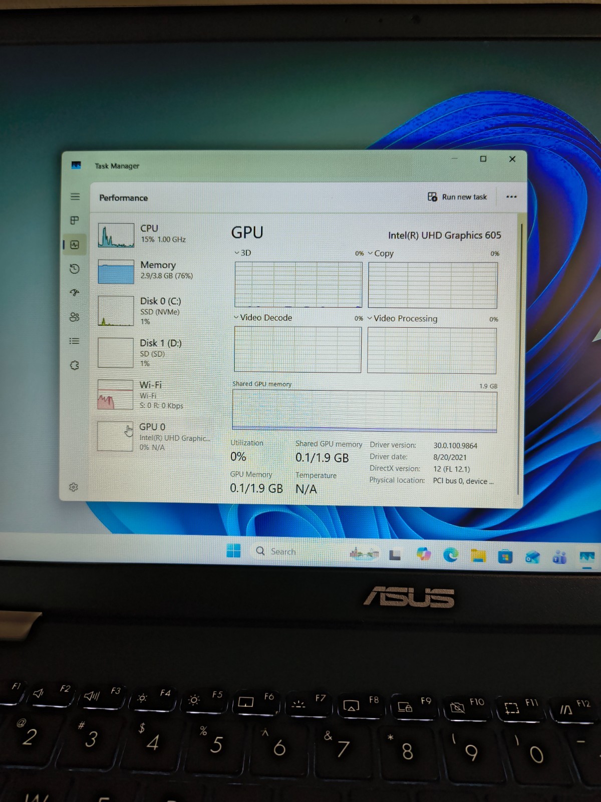 15.3″ ASUS L510M 4Core Pentium @1.1GHz 4GB 250GB NVMe SSD+128GB eMMC Wn11Hm BkLT