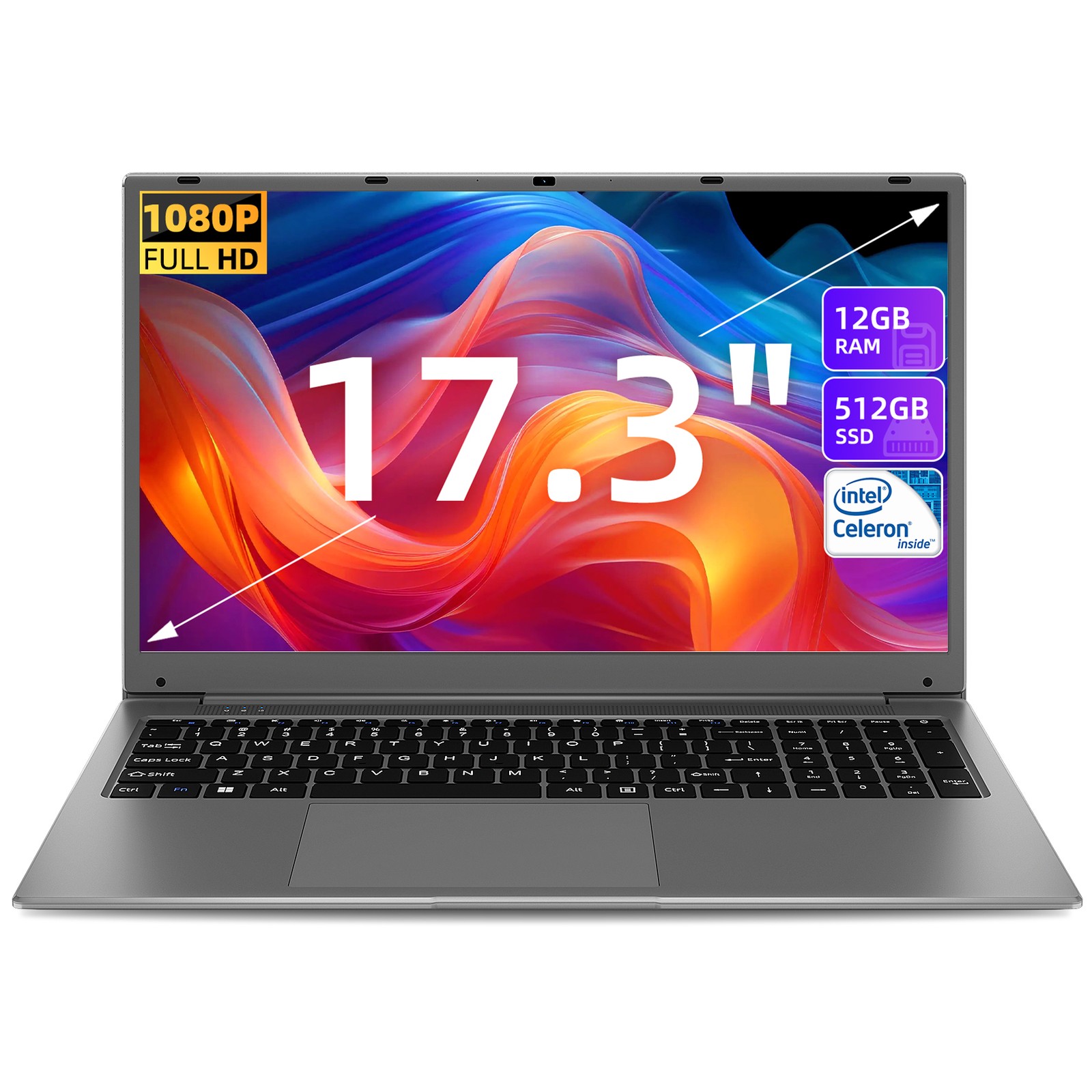 SGIN 17.3″ FHD Laptop 512GB SSD 12GB RAM Notebook-Intel N5095 Up to 2.9GHz WiFi