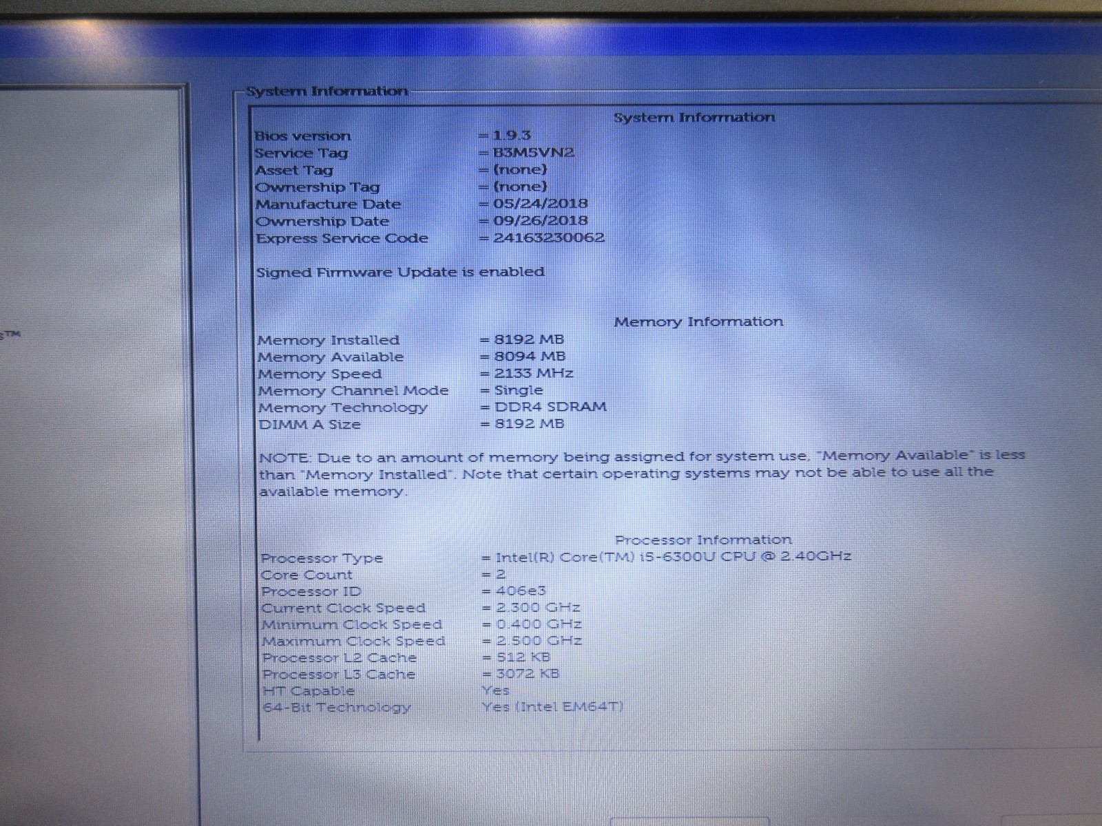 Dell Latitude 7280 Laptop, 2.40GHz i5-6300U, 8GB RAM, NO DRIVE / OS