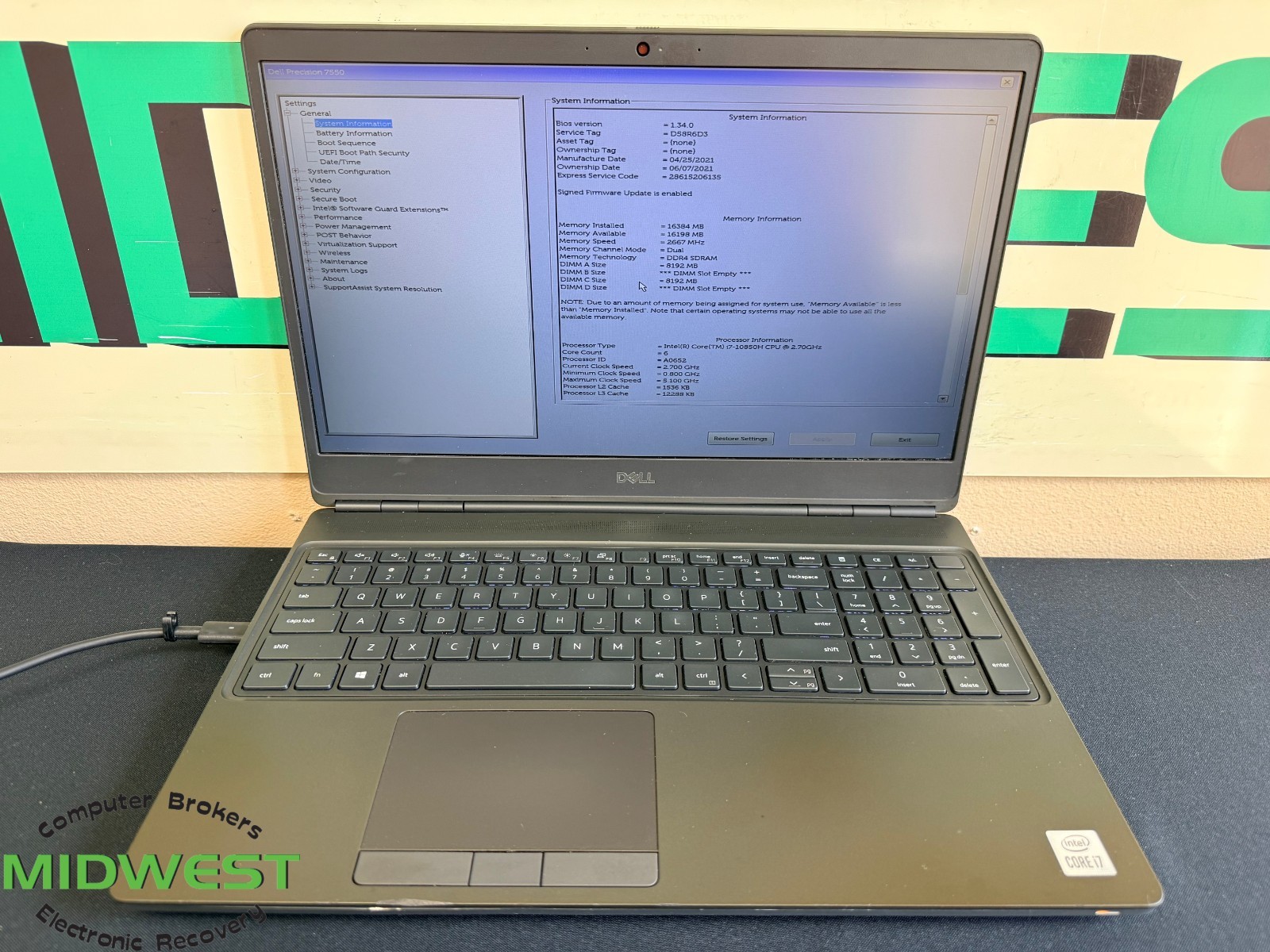 Dell Precision 7550 i7-10850H 2.7GHz 16GB RAM No OS/HDD/SSD