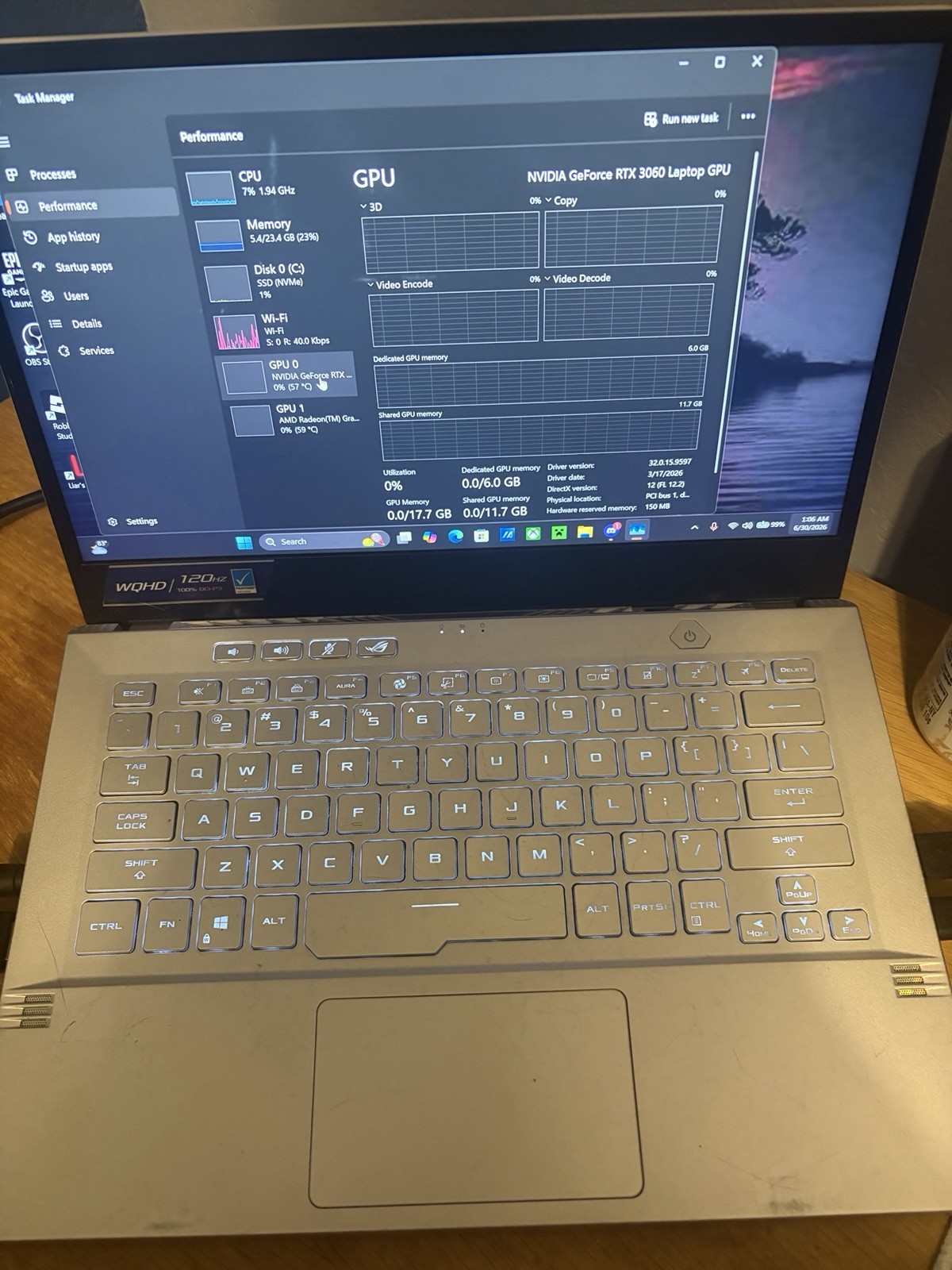 Zephyrs g14 Ryzen 9 5900HS 24GB 1TB NVMe RTX 3060