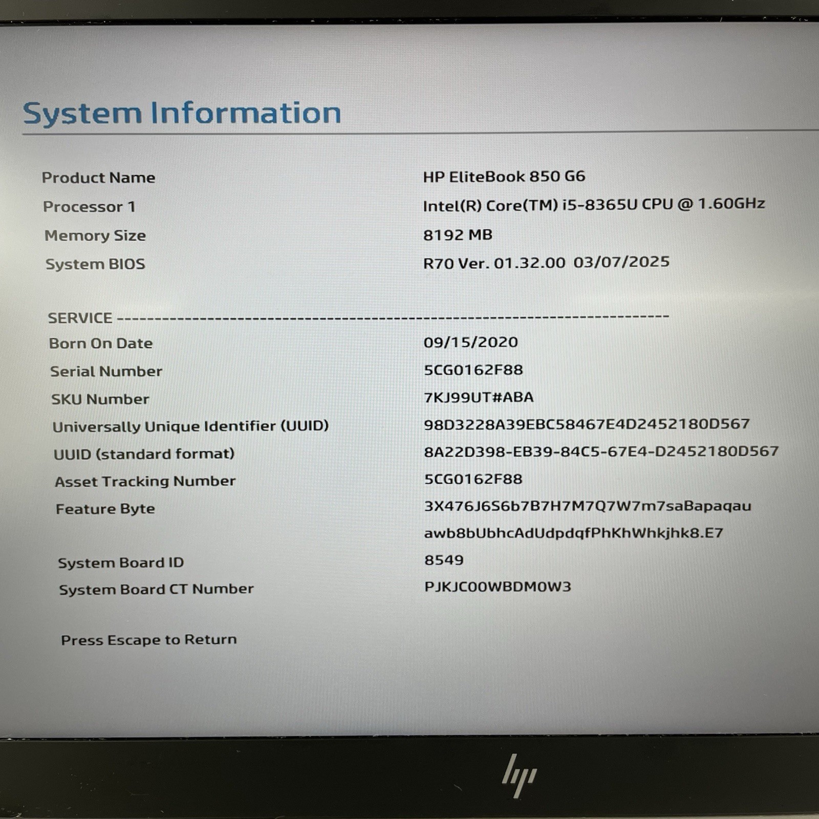 HP EliteBook 850 G6 15.6″ i5-8365U 1.60 GHz 8 GB RAM No SSD/OS/AC – Dents