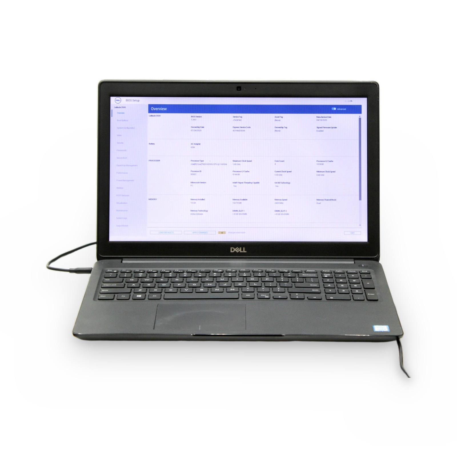 Dell Latitude 3500 15.6in i5-8265U 16GB Grade B No OS, Drive, Battery,Power Cord