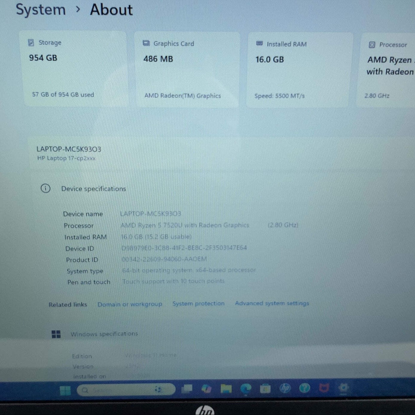 HP Laptop15.6″ Ryzen 5 7520U 2.8GHz 16GB RAM 1TB SSD 16GB