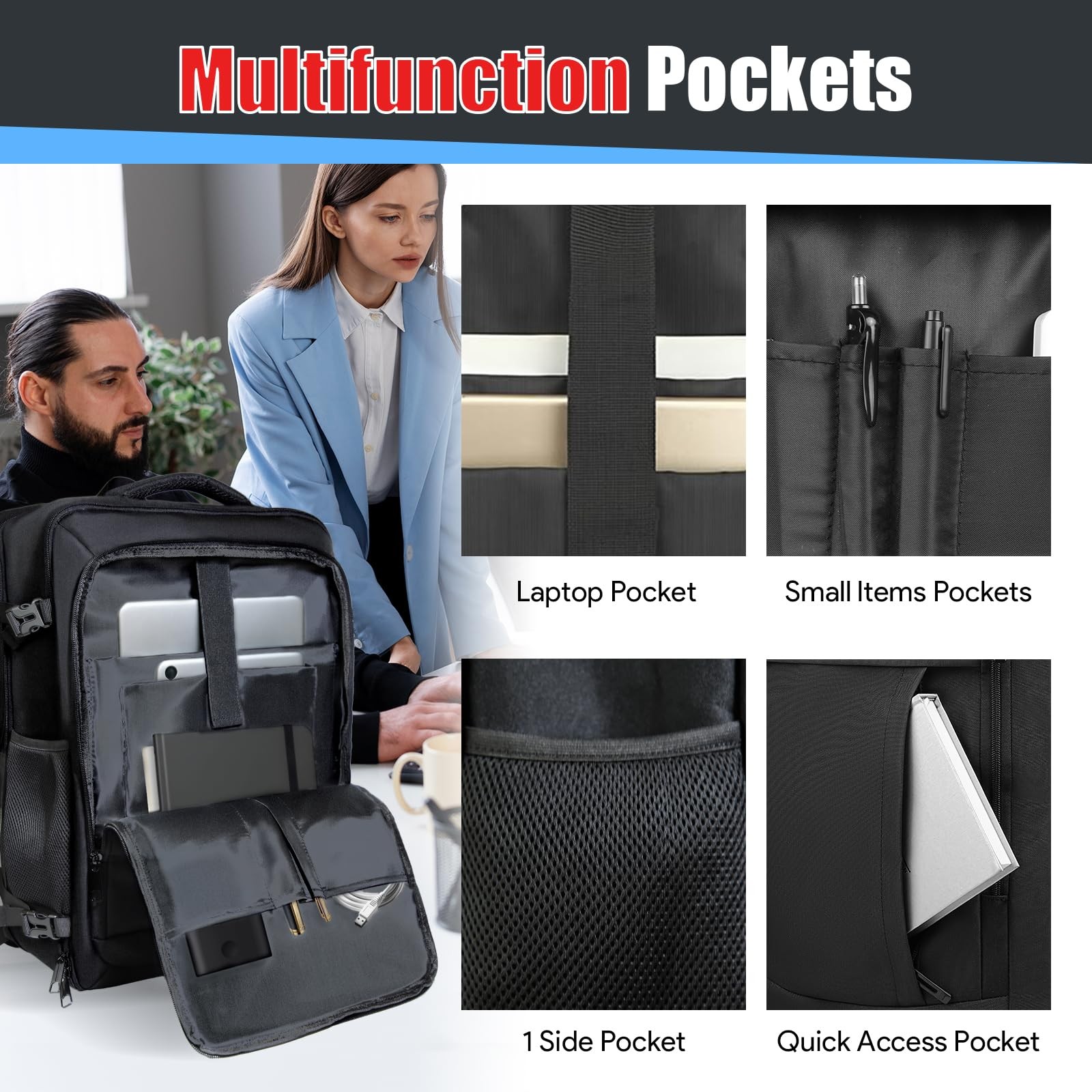 JARWAM Expandable Travel Backpack 50L-60L, Extra Large Carry on Backpack Hiking