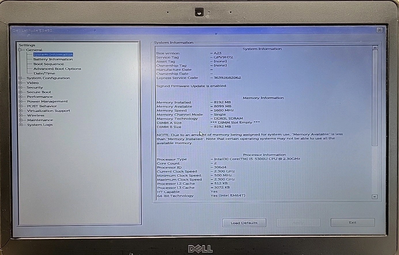 Dell Latitude E5450, Intel Core i5-5300U @ 2.3GHz, 8GB RAM, NO SSD, NO OS *READ*
