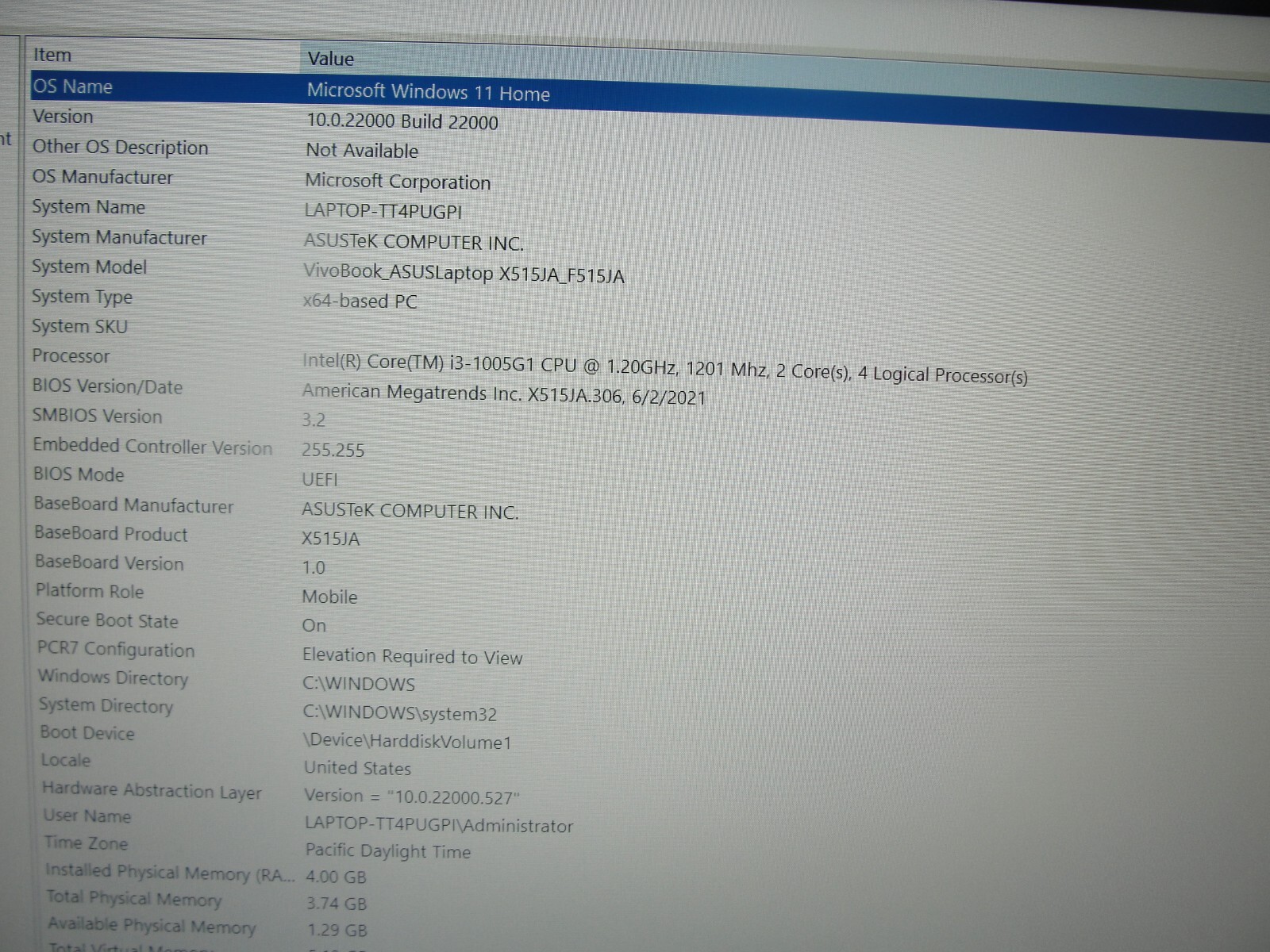 Asus VivoBook F515JA 15.6” FHD Intel Core i3-1005G1 1.2GHz 4GB 128GB SSD+Charger