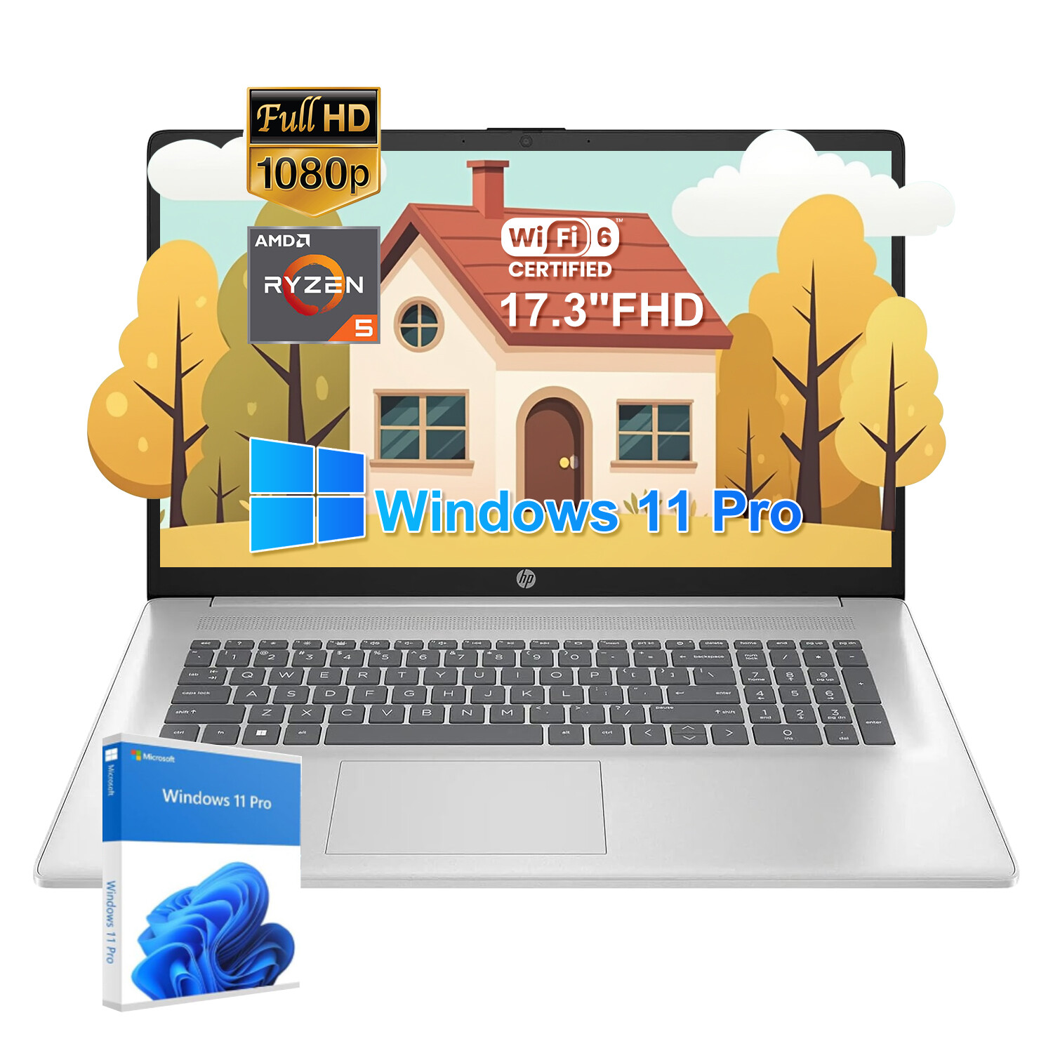 HP 17.3″ FHD Laptop Computer AMD Ryzen 5 7430U UP TO 64GB RAM,2TB SSD Win11 Pro
