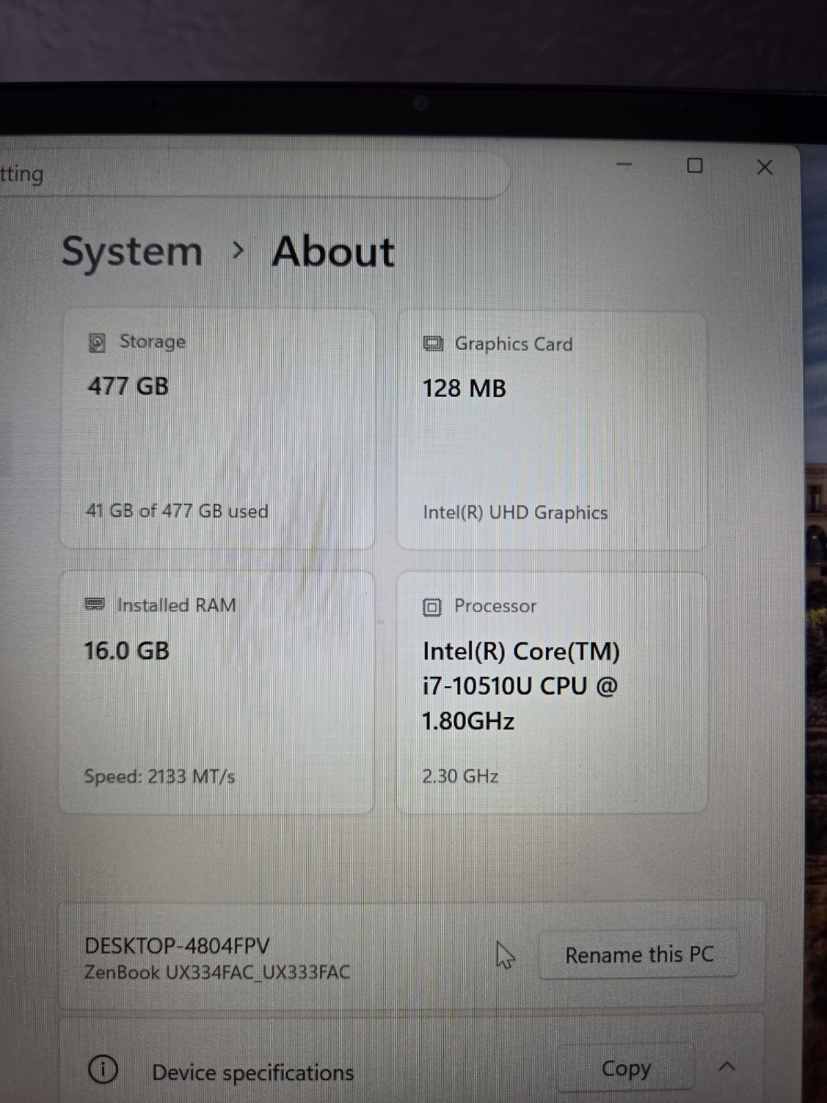 ASUS ZENBOOK 13 UX333FAC 512GB Intel Core i7-10510U 16GB