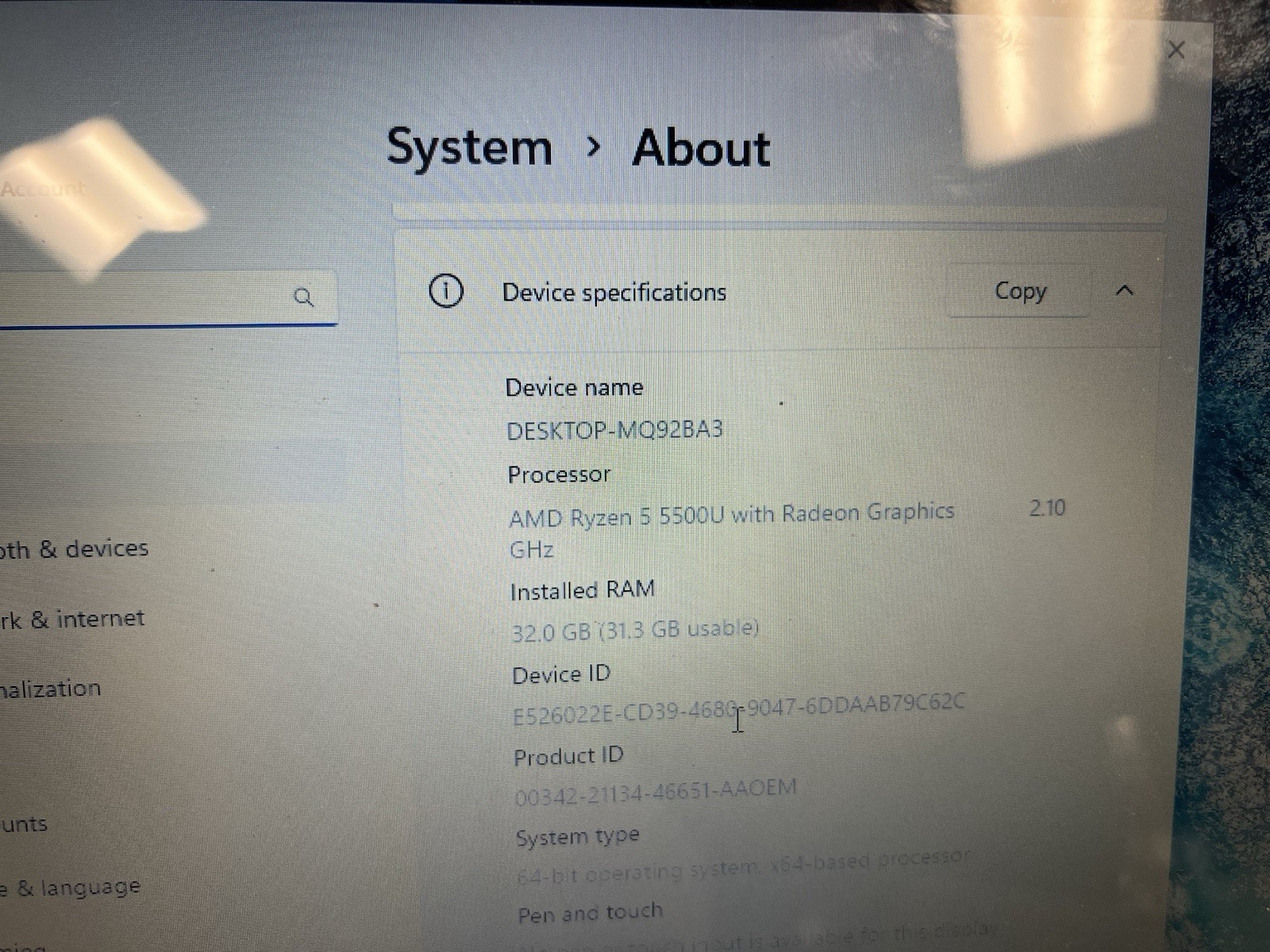 HP 15 inch Laptop, HD Display, AMD Ryzen 5 5500U, 32 GB RAM, 256 GB SSD Win 11