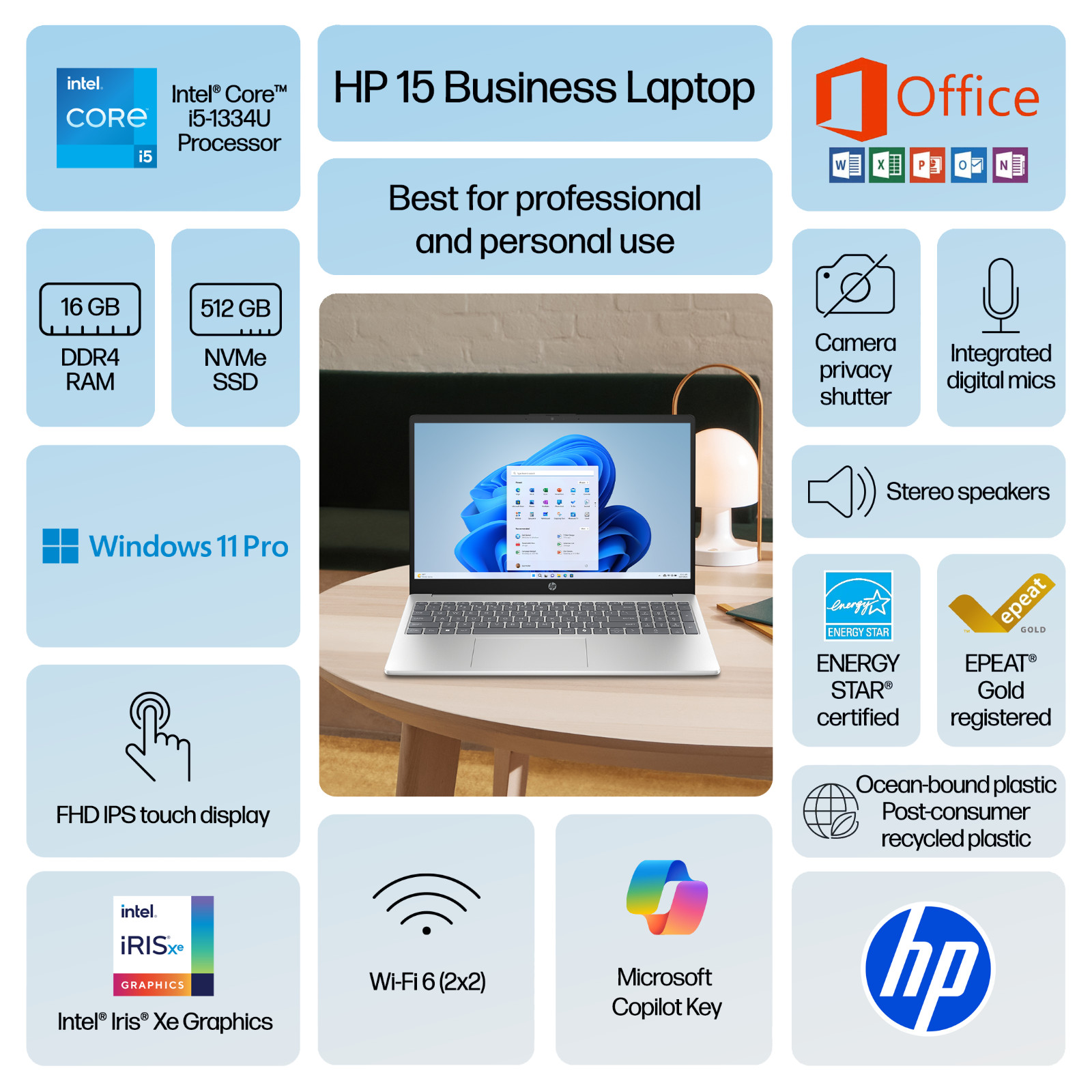 2026 HP Laptop Computer 15.6″ Touch 13th Gen Intel i5, 16GB RAM 512GB SSD WinPro