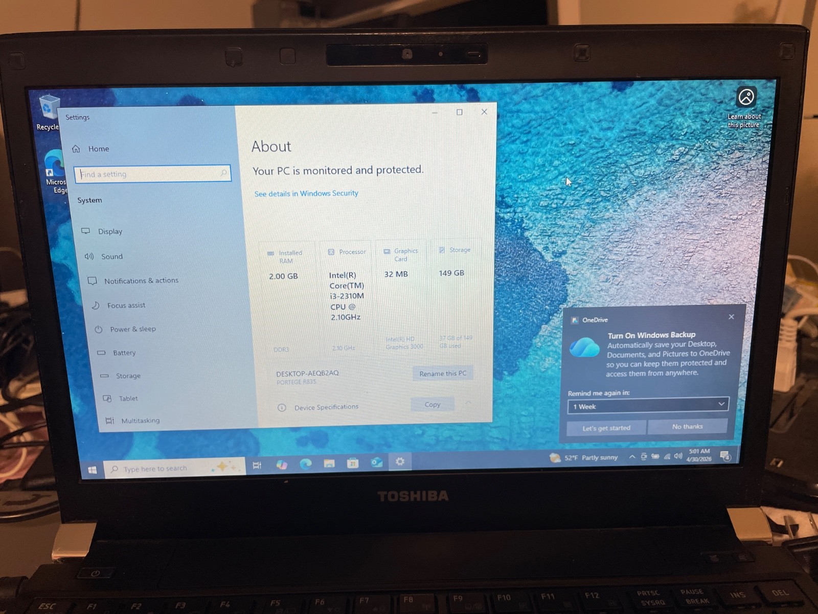 TOSHIBA PORTEGE R835-P50X -W10