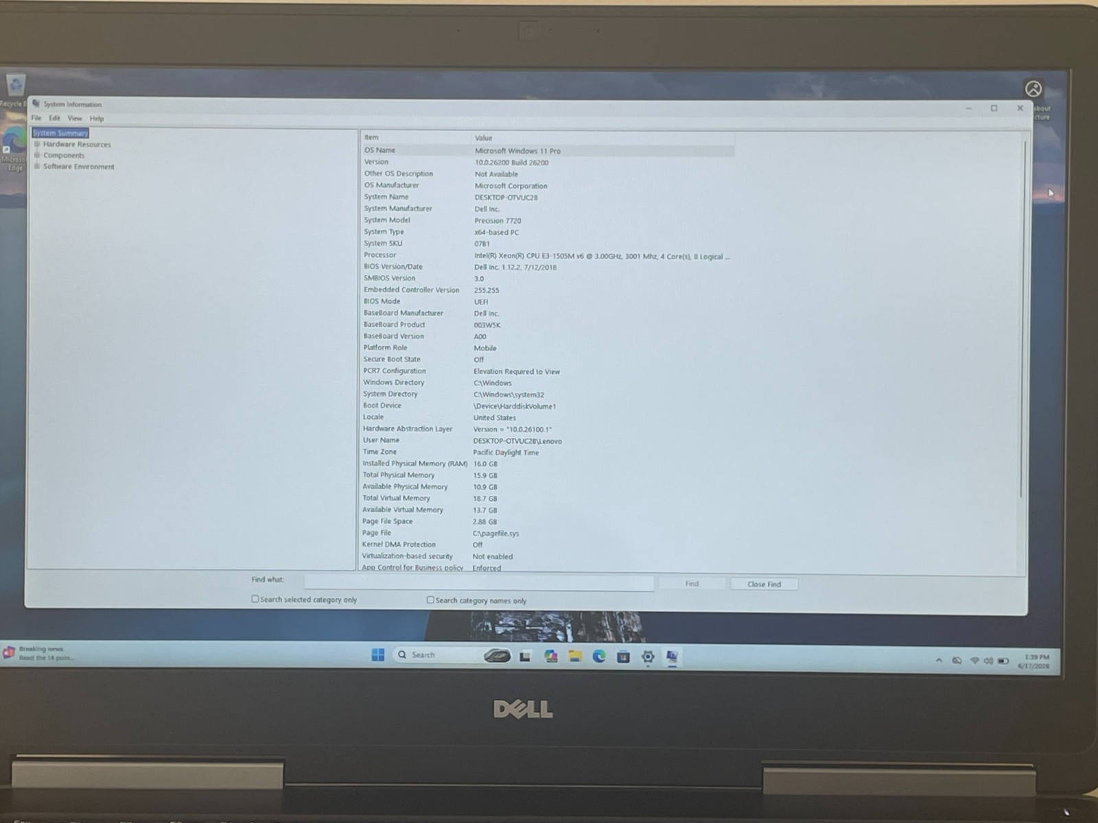DELL PRECISION 7720 | XEON E3-1505M V6 3.0GHZ | 512GB | 16GB | WIN 11