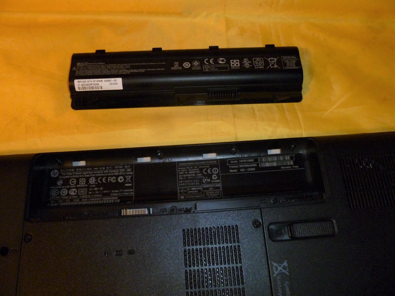 HP G62 Intel Core i3-225M 2.13GHz 4GB RAM Laptop No HDD For Parts Or Repair