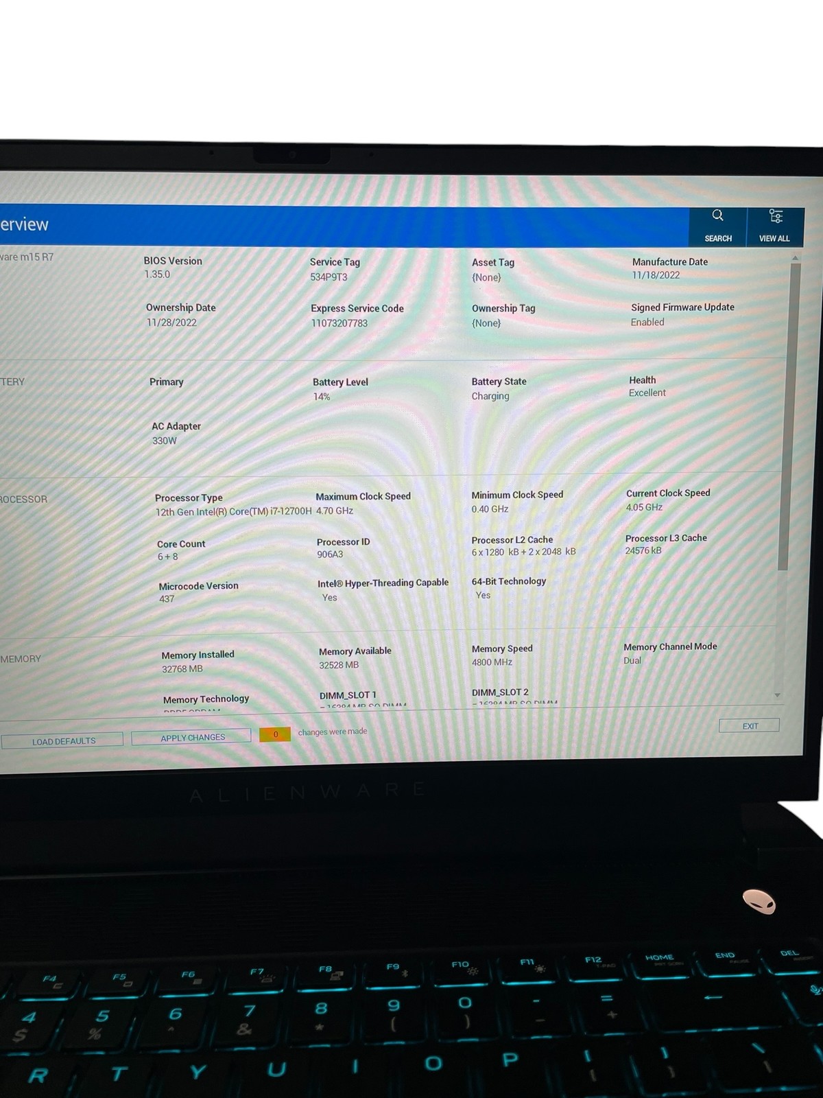 Alienware M15 R7 15″ – I7 2.3GHz – 32GB RAM- 4TB SSD – Grade D
