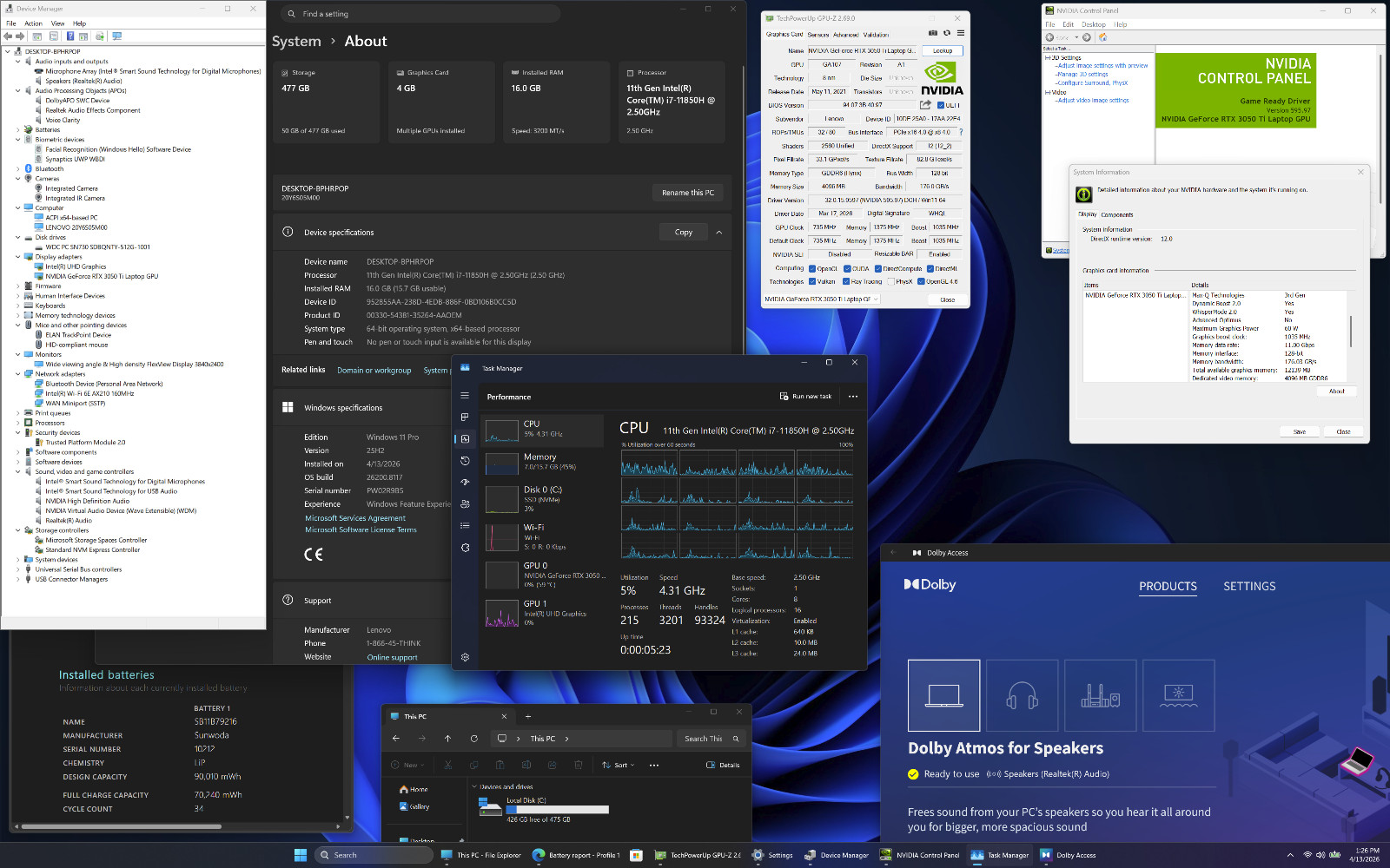 Lenovo ThinkPad X1 Extreme Gen 4 i7-11850H 16″ 4K 3840×2400 16GB NVIDIA RTX 3050