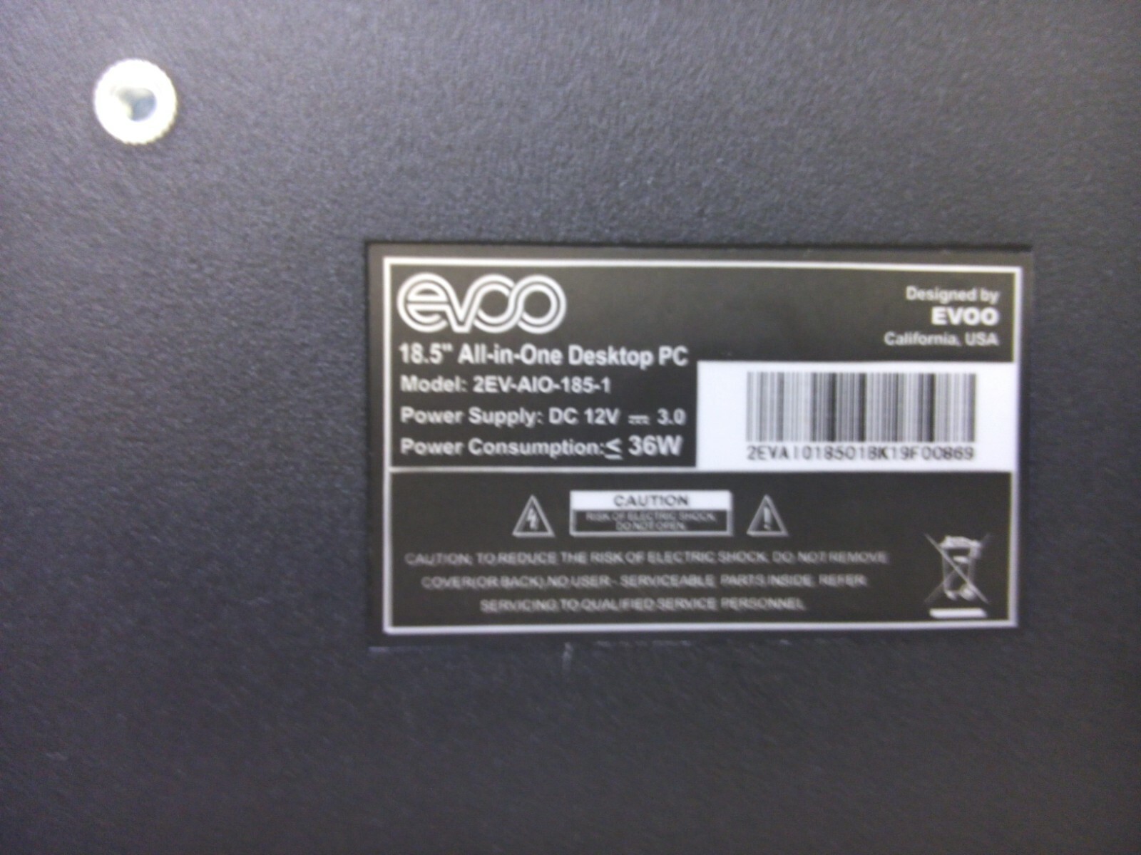 Evoo 2EV-AIO-185-1 Black 18.5″ AIO PC Back Rear Cover & Original Stand Legs 137