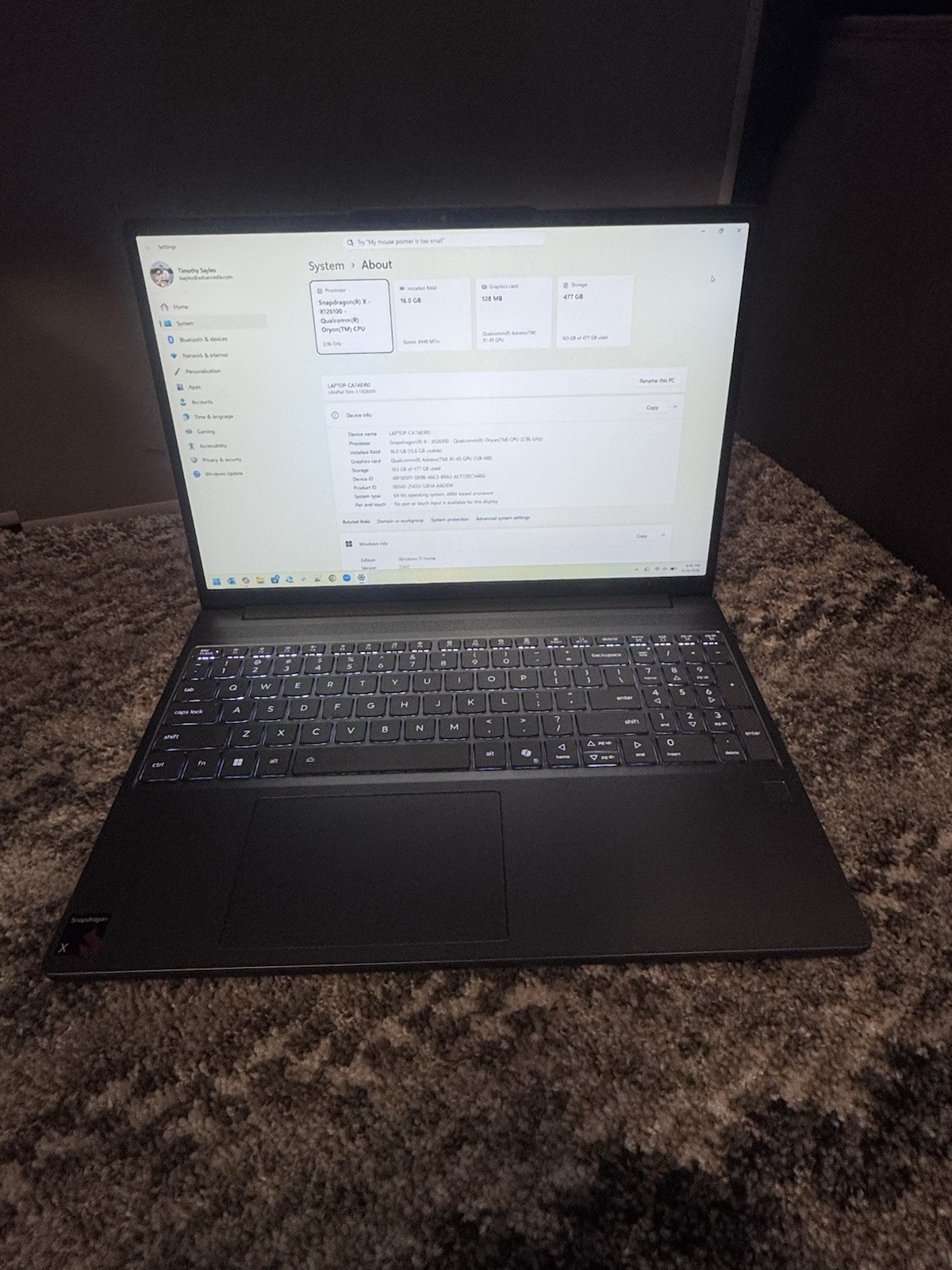 lenovo Ideapad Slim 3x 15q8x10 15.3” Snapdragon X8 16GB Ram 512Gb SSD Warranty