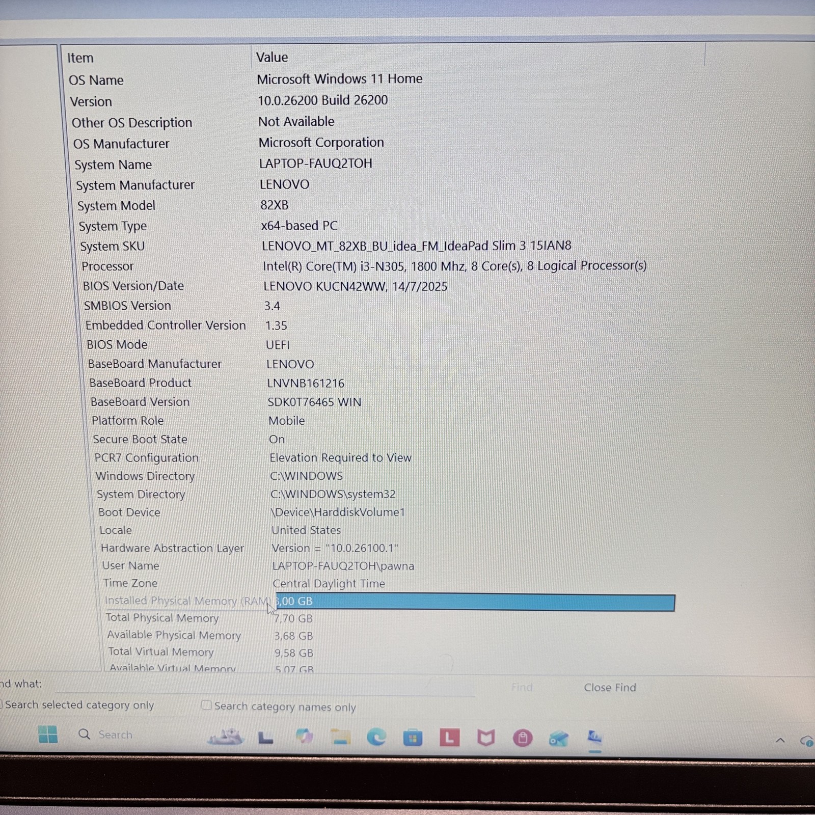Lenovo IdeaPad Slim 3 15AN8 Win11 Core i3-N305 1.8GHz 8GB RAM 256GB SSD 15.6″