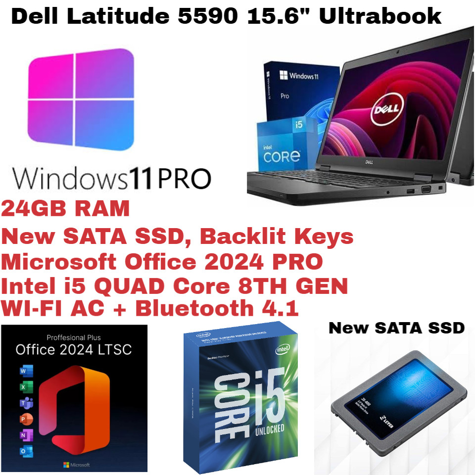 Dell 5590_Windows 11 PRO💻New 2TB SSD_24GB RAM📢Backlit_Webcam +Office 2024